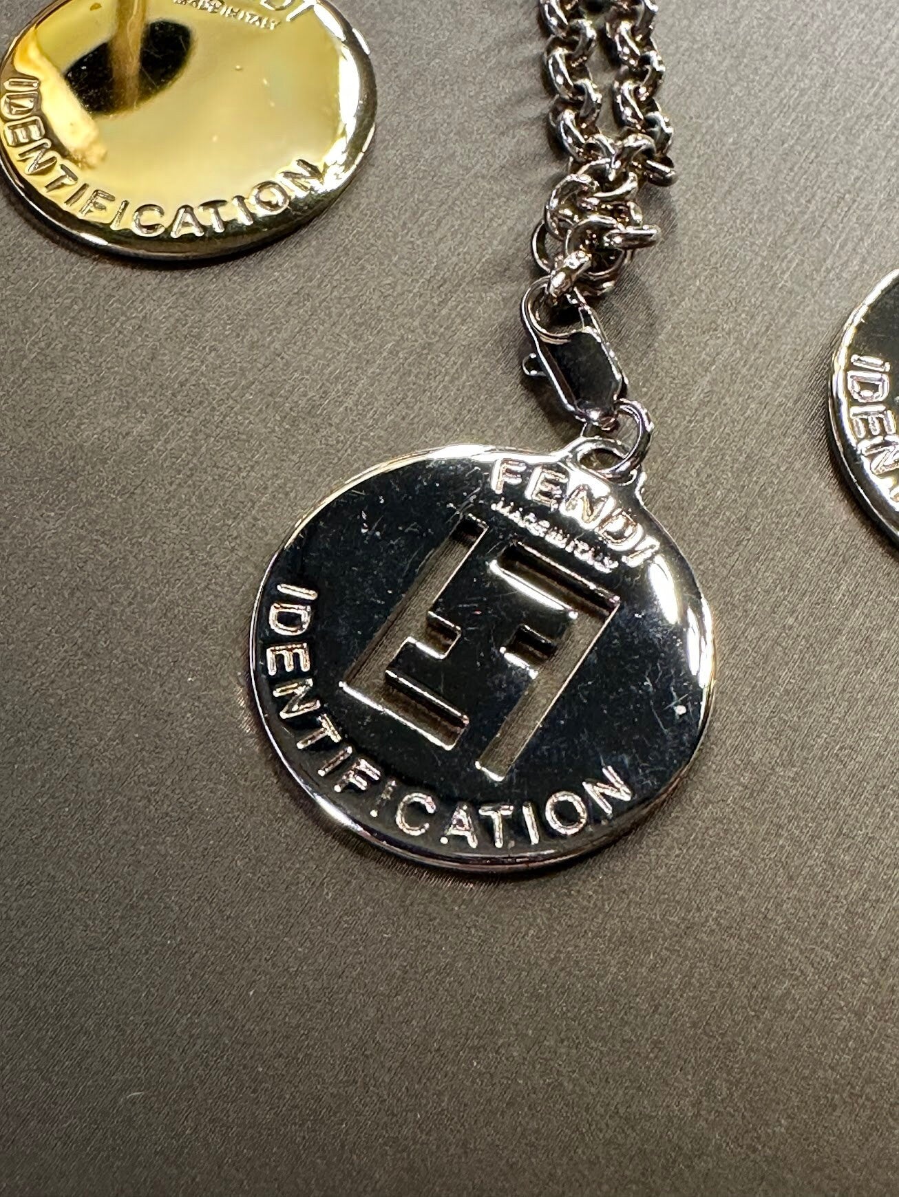 FENDI Vintage 100% Authentic Genuine, ID Identification Tag Necklace with Alphabet "K" and "Capricorn", 1990's