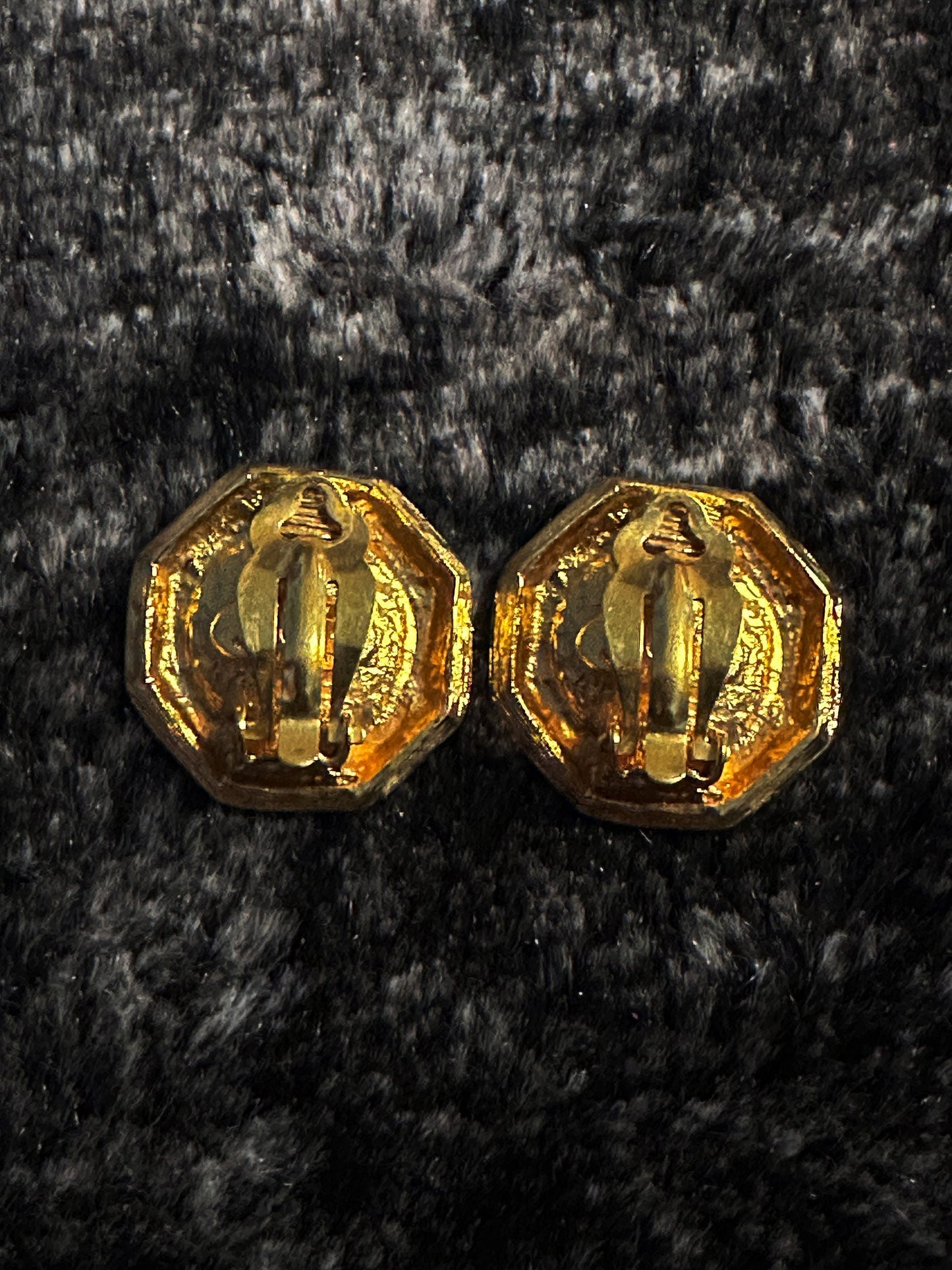 CHANEL VINTAGE 100% Genuine, Faux Pearl Clip On Logo Earrings in Gold, 1990's, Made In France