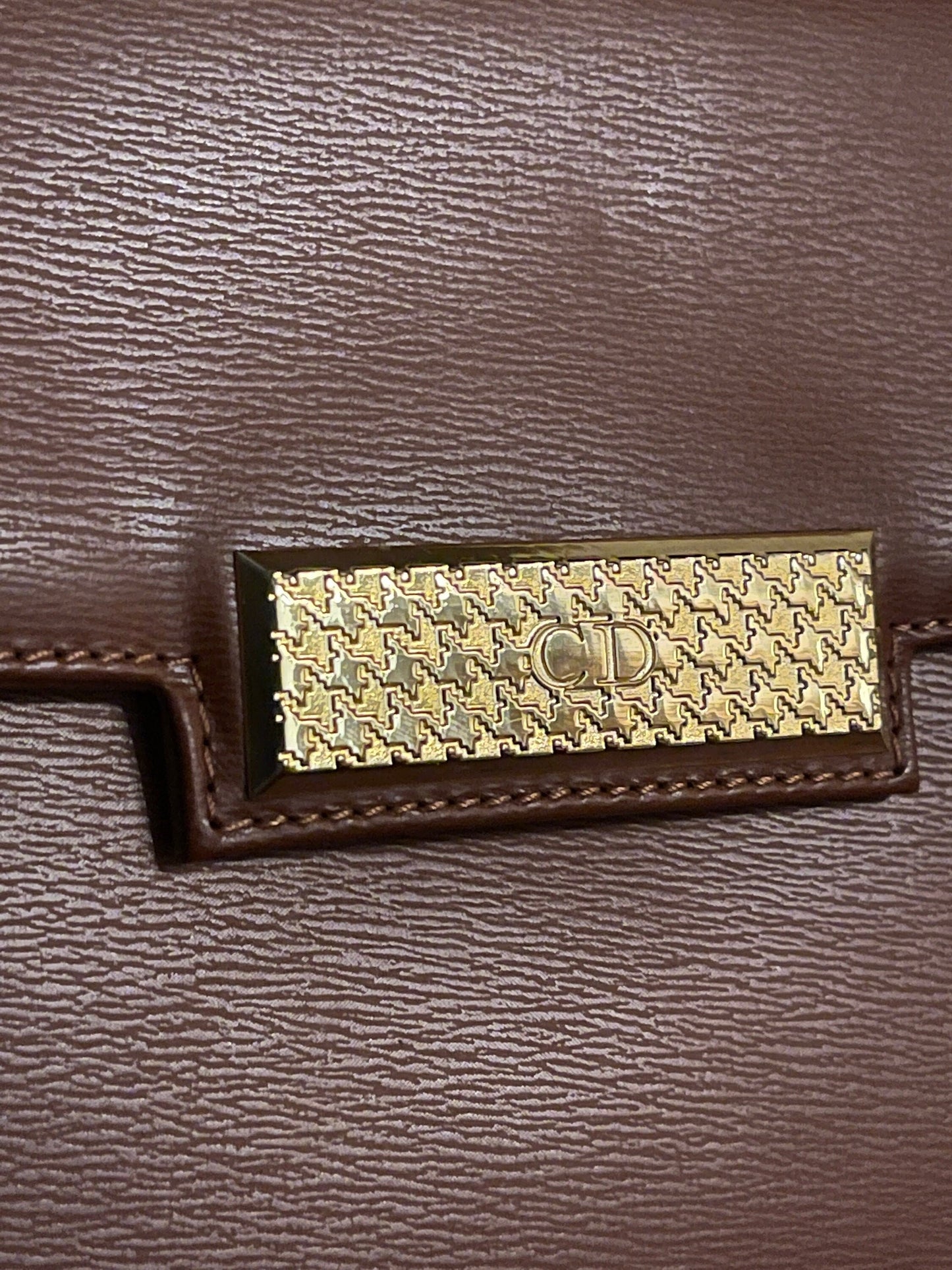 Christian DIOR VINTAGE 100% Genuine, Leather Two Way Hand Bag / Clutch, Caramel Brown, 1980's, Grade AB