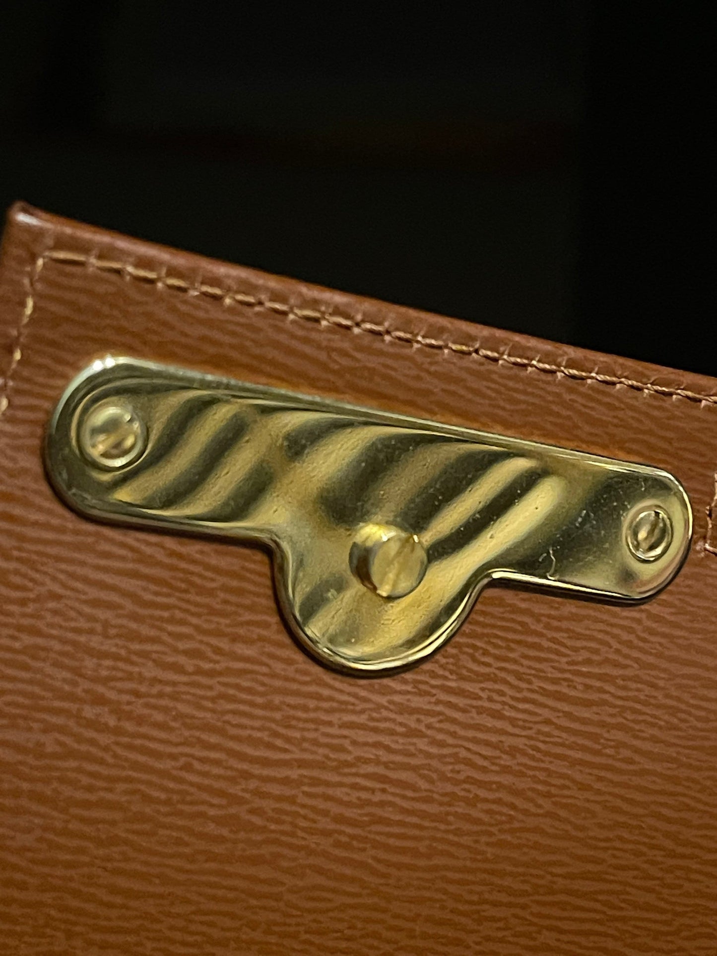 Christian DIOR VINTAGE 100% Genuine, Leather Two Way Hand Bag / Clutch, Caramel Brown, 1980's, Grade AB