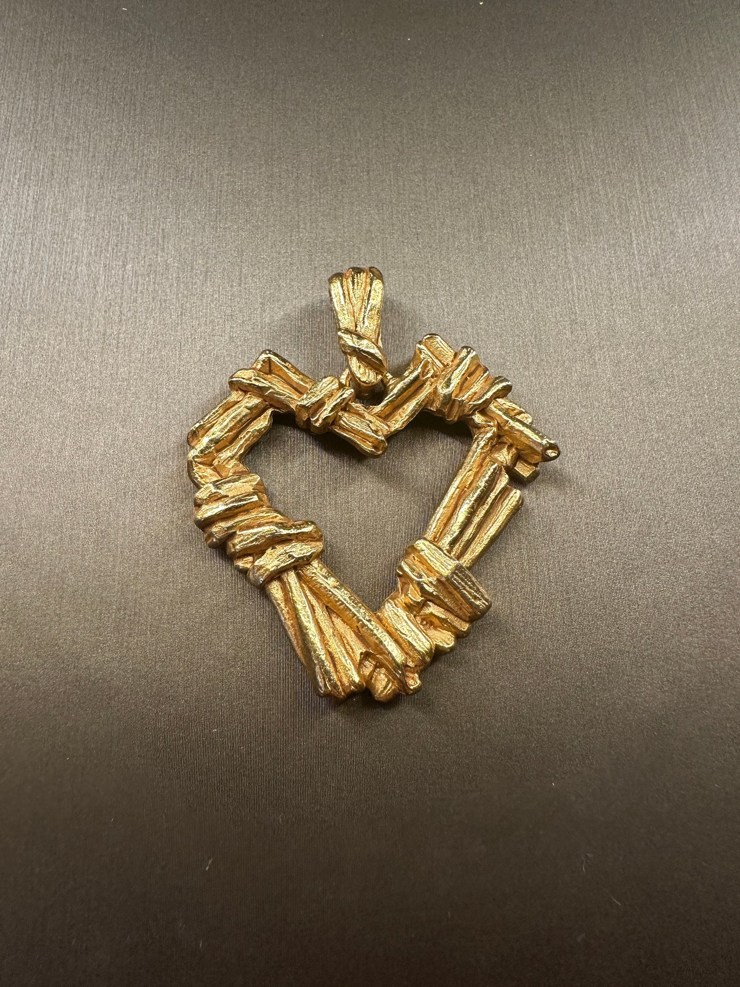 CHRISTIAN LACROIX VINTAGE, 100% Authentic Genuine, Textured Hollow Heart Charm, Gold, 1990s, Great Condition, Rare