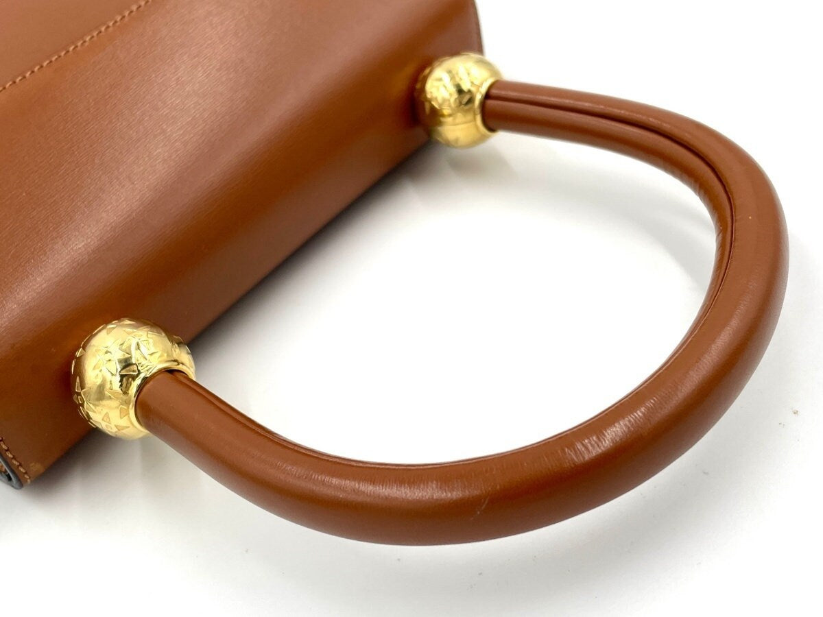 CELINE VINTAGE 100% Authentic Genuine Top Handle Gold Balls Bag, Caramel Orange, 1990's, Great Condition, Rare