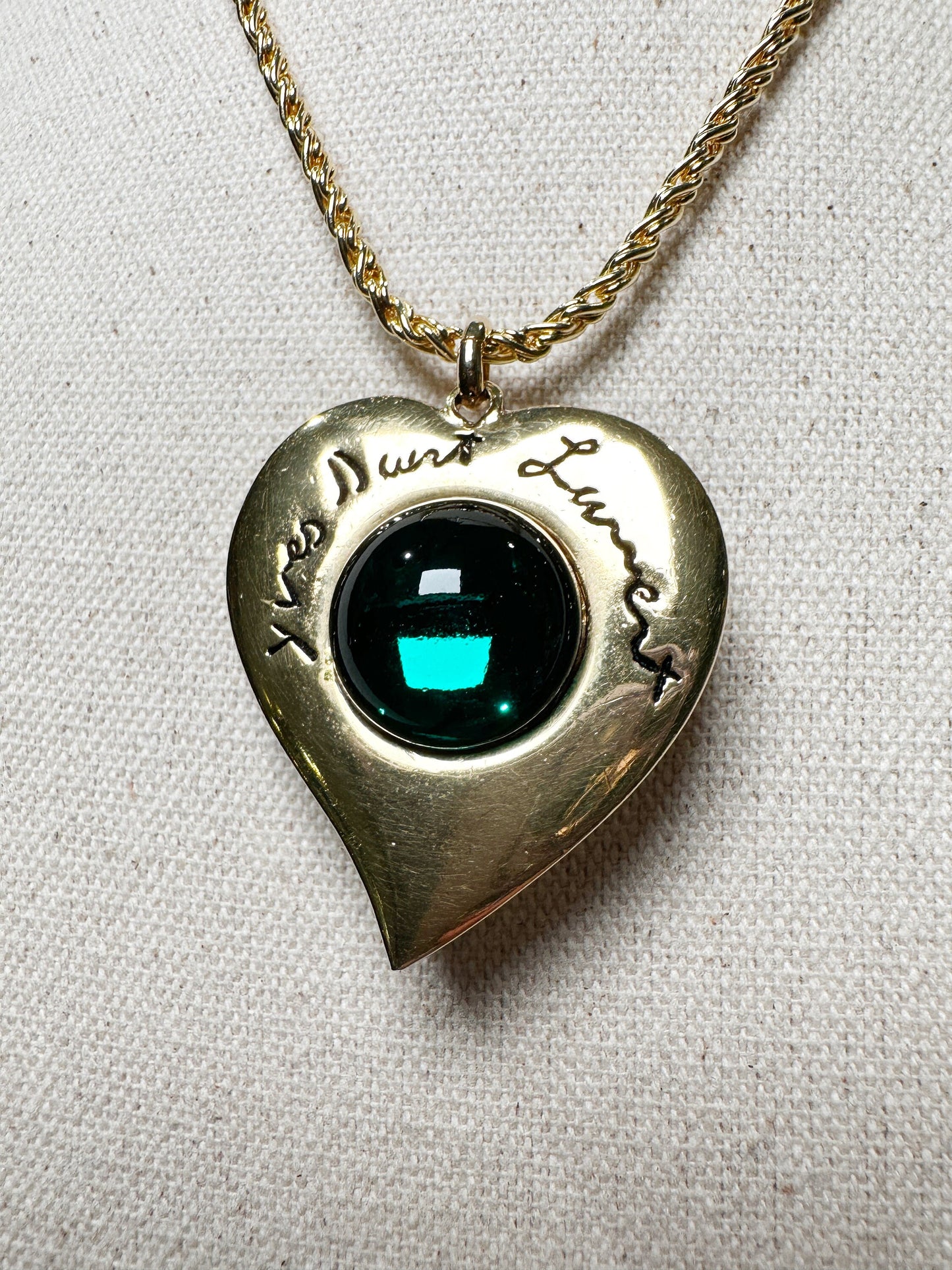 YVES SAINT LAURANT Vintage 100% Authentic Genuine Heart Double-sided Pendant Necklace in Gold, 1990's, Good Condition