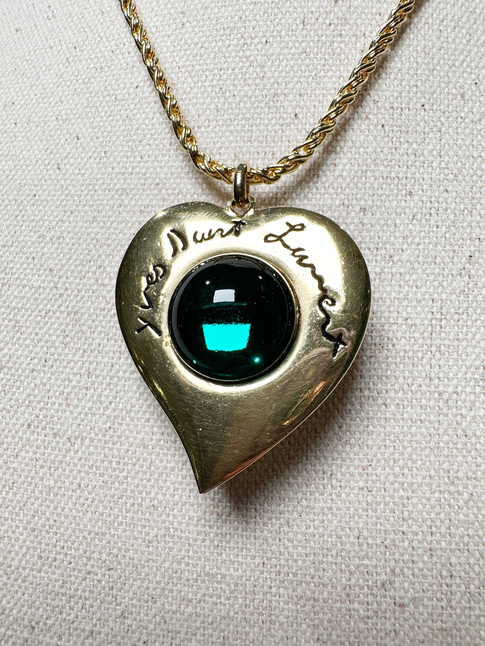 YVES SAINT LAURANT Vintage 100% Authentic Genuine Heart Double-sided Pendant Necklace in Gold, 1990's, Good Condition