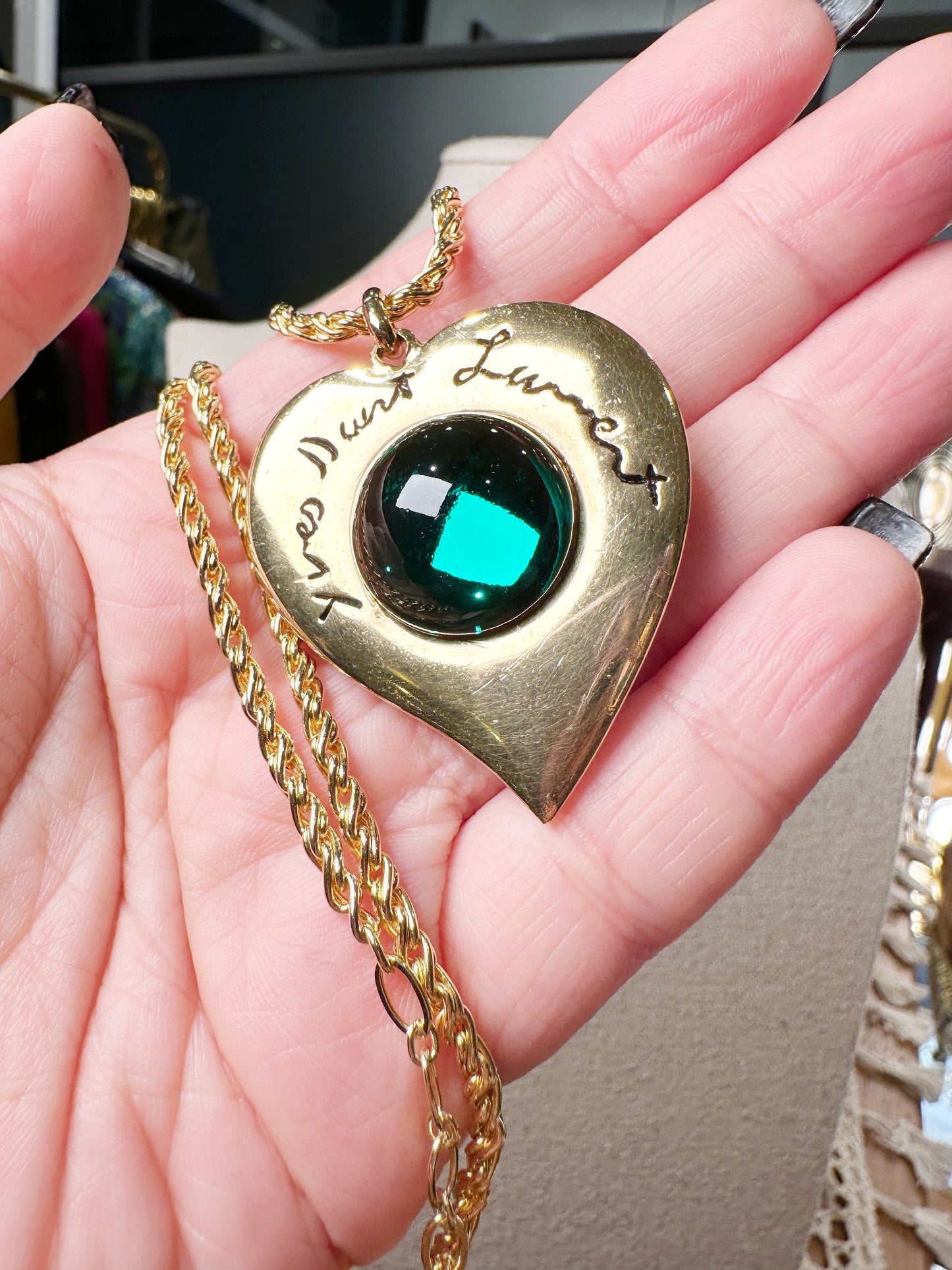 YVES SAINT LAURANT Vintage 100% Authentic Genuine Heart Double-sided Pendant Necklace in Gold, 1990's, Good Condition