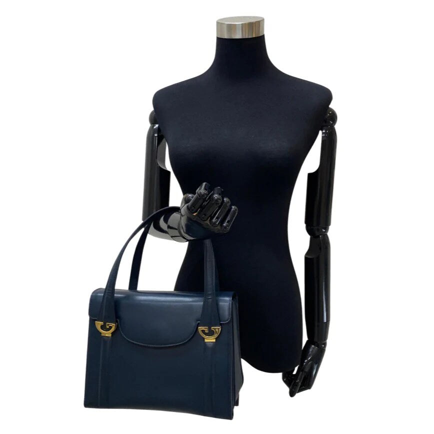 GUCCI VINTAGE 100% Authentic Genuine, DoubleTop Handle "G" Logos Handbag, Dark Blue, Late 1980's - Early 1990's, Great Condition