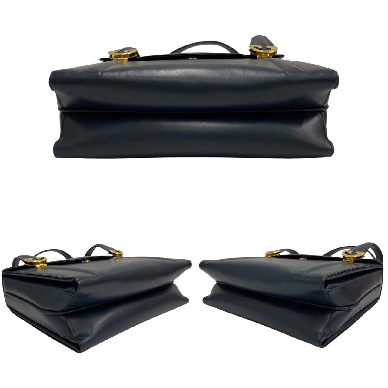 GUCCI VINTAGE 100% Authentic Genuine, DoubleTop Handle "G" Logos Handbag, Dark Blue, Late 1980's - Early 1990's, Great Condition