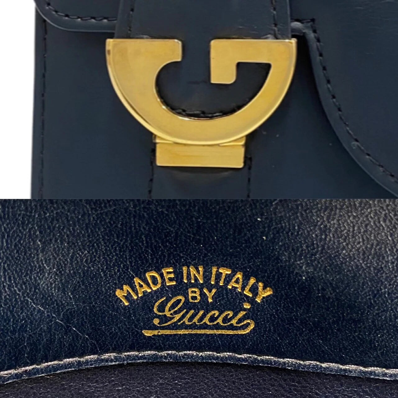 GUCCI VINTAGE 100% Authentic Genuine, DoubleTop Handle "G" Logos Handbag, Dark Blue, Late 1980's - Early 1990's, Great Condition