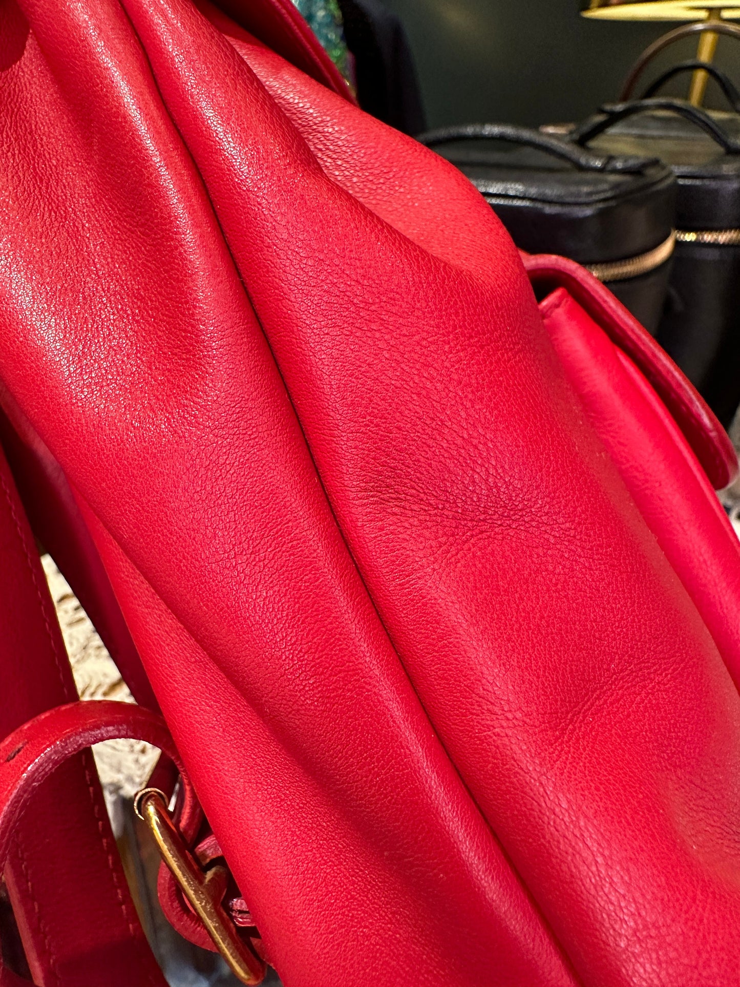 GUCCI VINTAGE 100% Authentic Genuine Leather Iconic Bamboo Handle Backpack, Medium Size, Red, 2000's, Good Condition