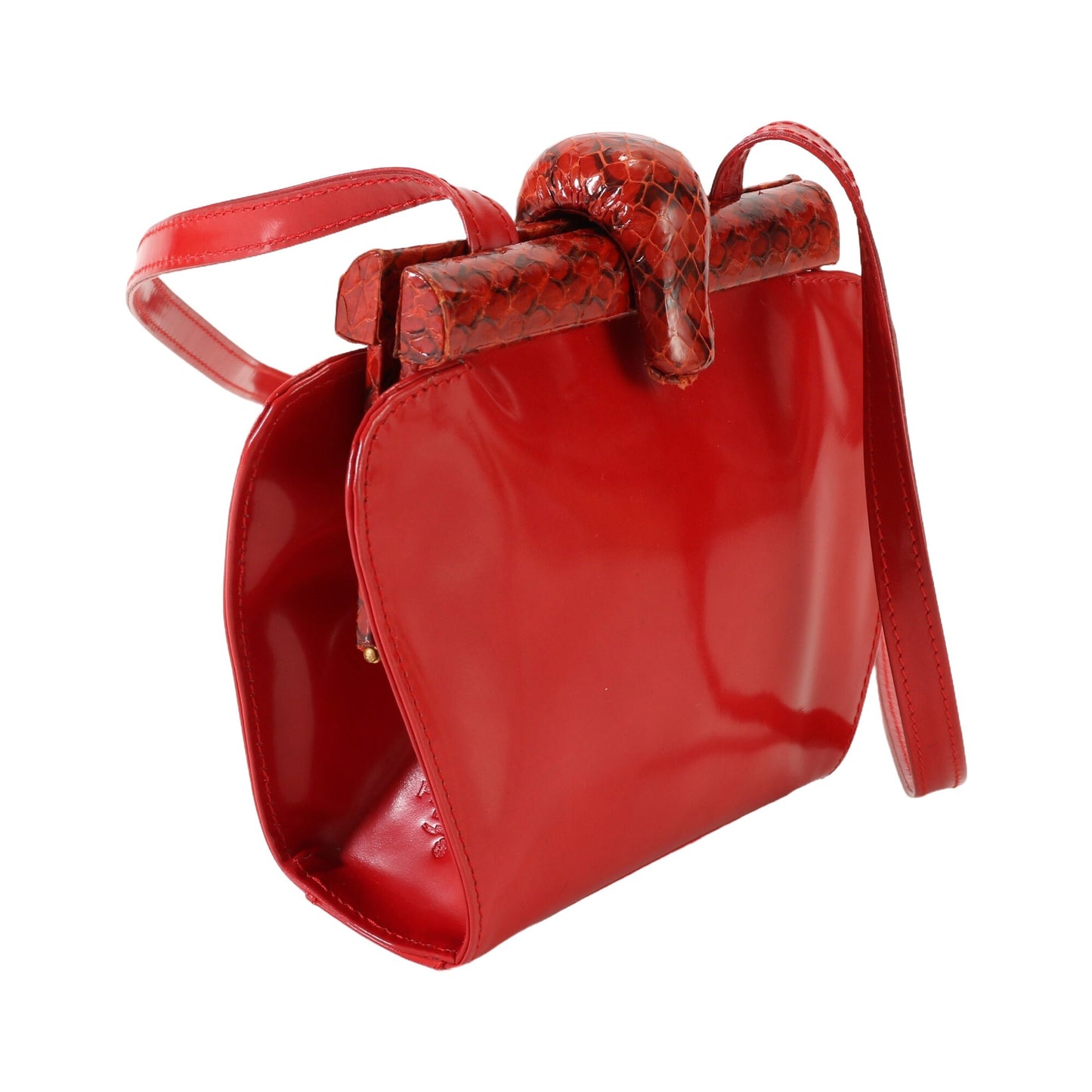 PRADA VINTAGE 100% Authentic Genuine, Waxy Leather Bag with Python Accent, Red, 1990's, Great Condition, Rare, Grade AB