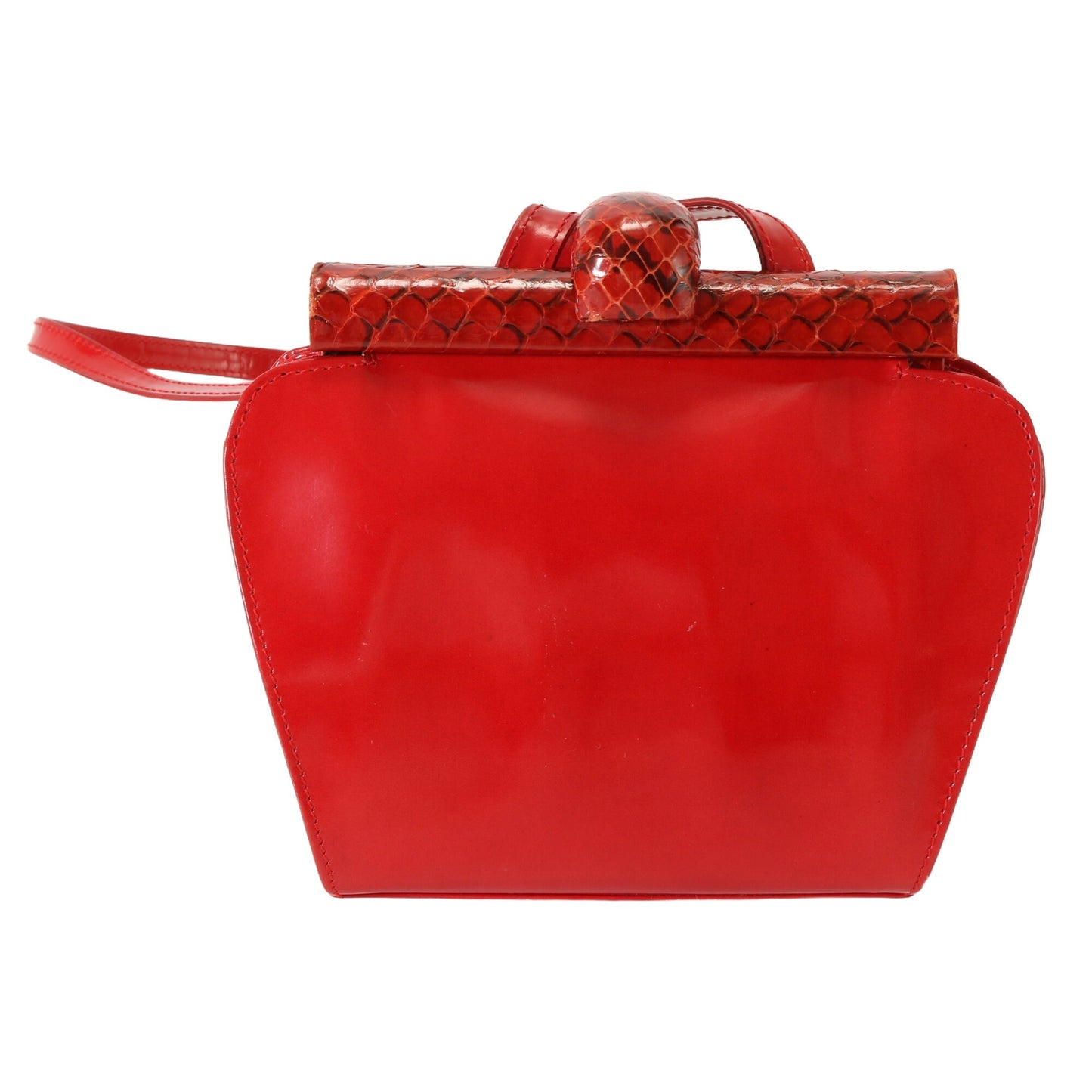 PRADA VINTAGE 100% Authentic Genuine, Waxy Leather Bag with Python Accent, Red, 1990's, Great Condition, Rare, Grade AB
