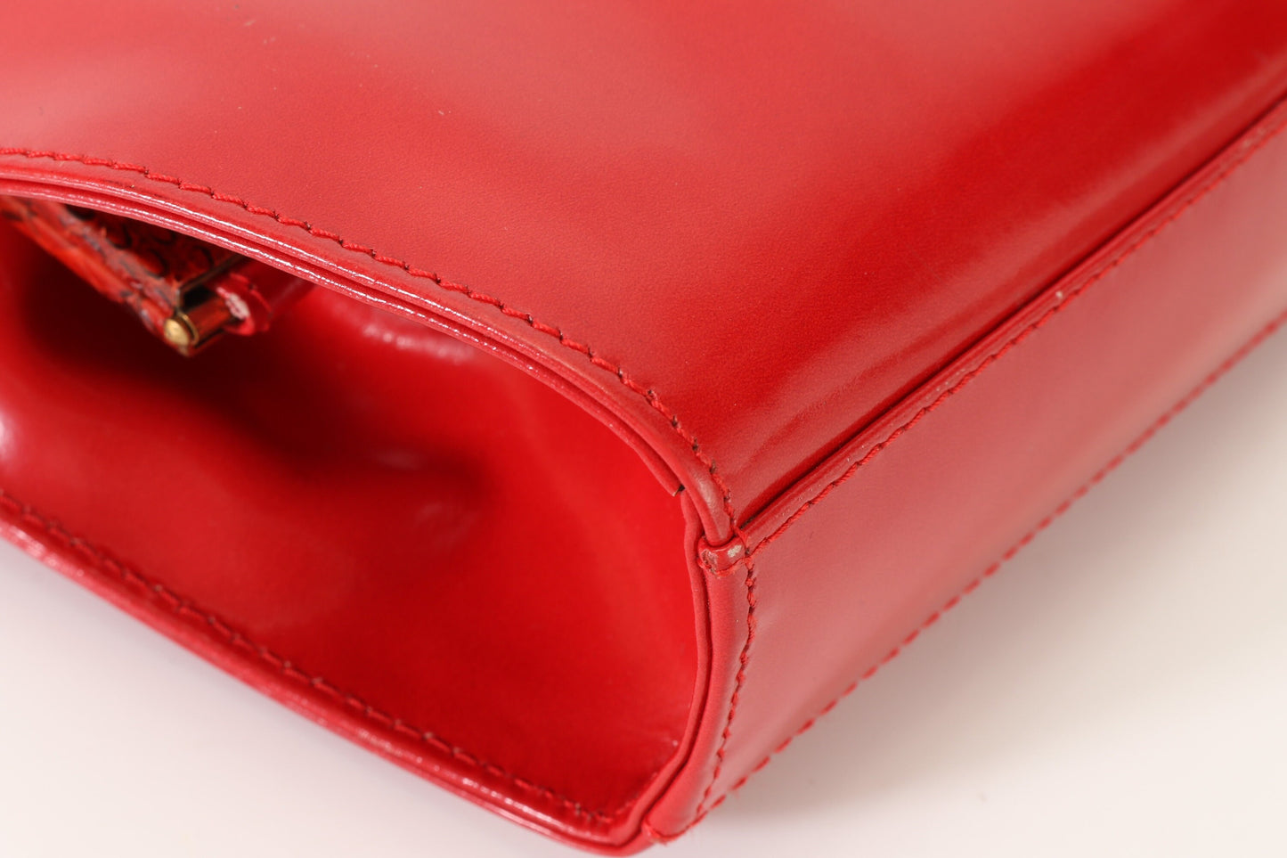 PRADA VINTAGE 100% Authentic Genuine, Waxy Leather Bag with Python Accent, Red, 1990's, Great Condition, Rare, Grade AB