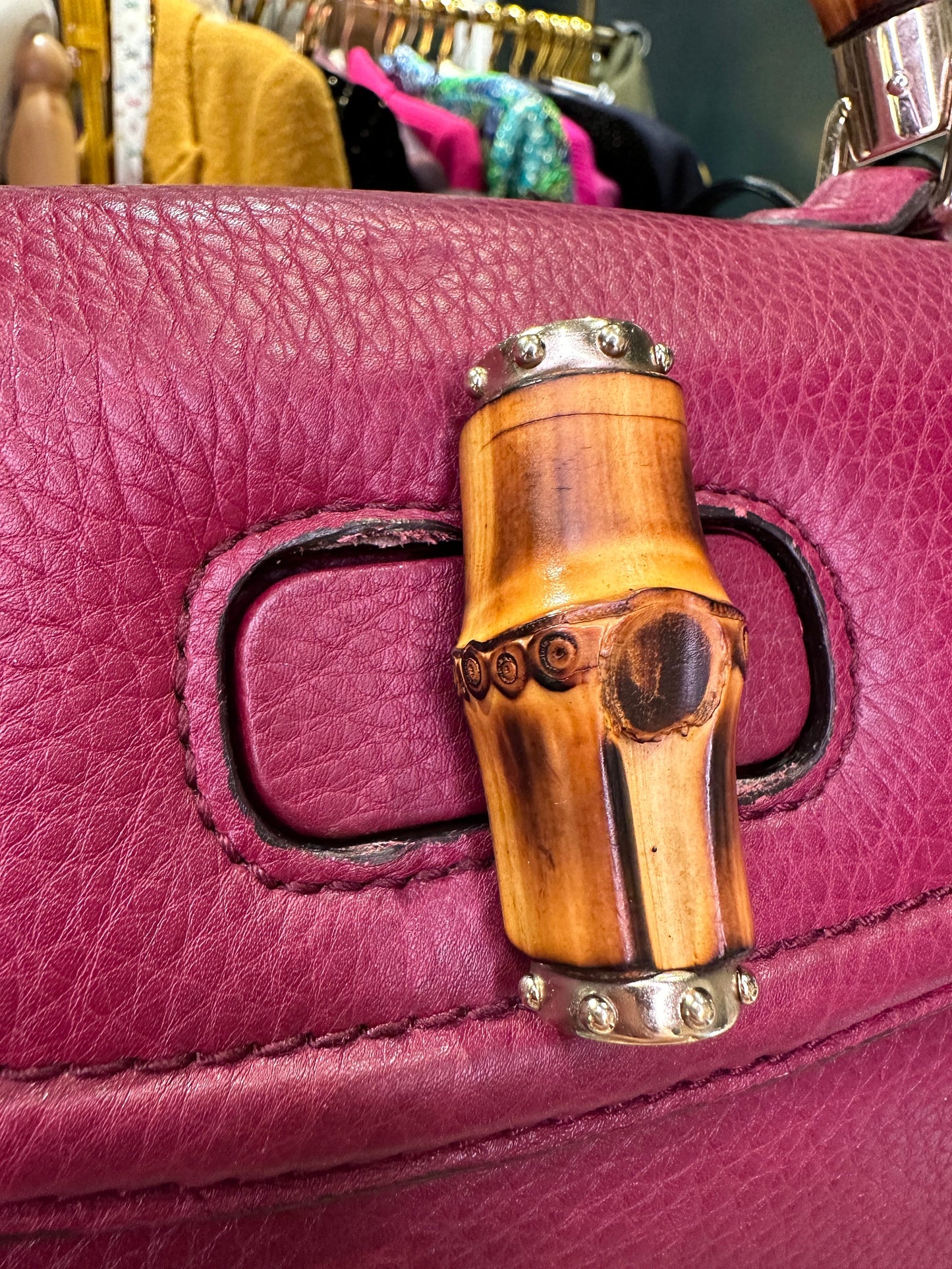 GUCCI VINTAGE 100% Authentic Genuine Iconic 1947 Bamboo Bag, Maroon, 2000's, Good Condition