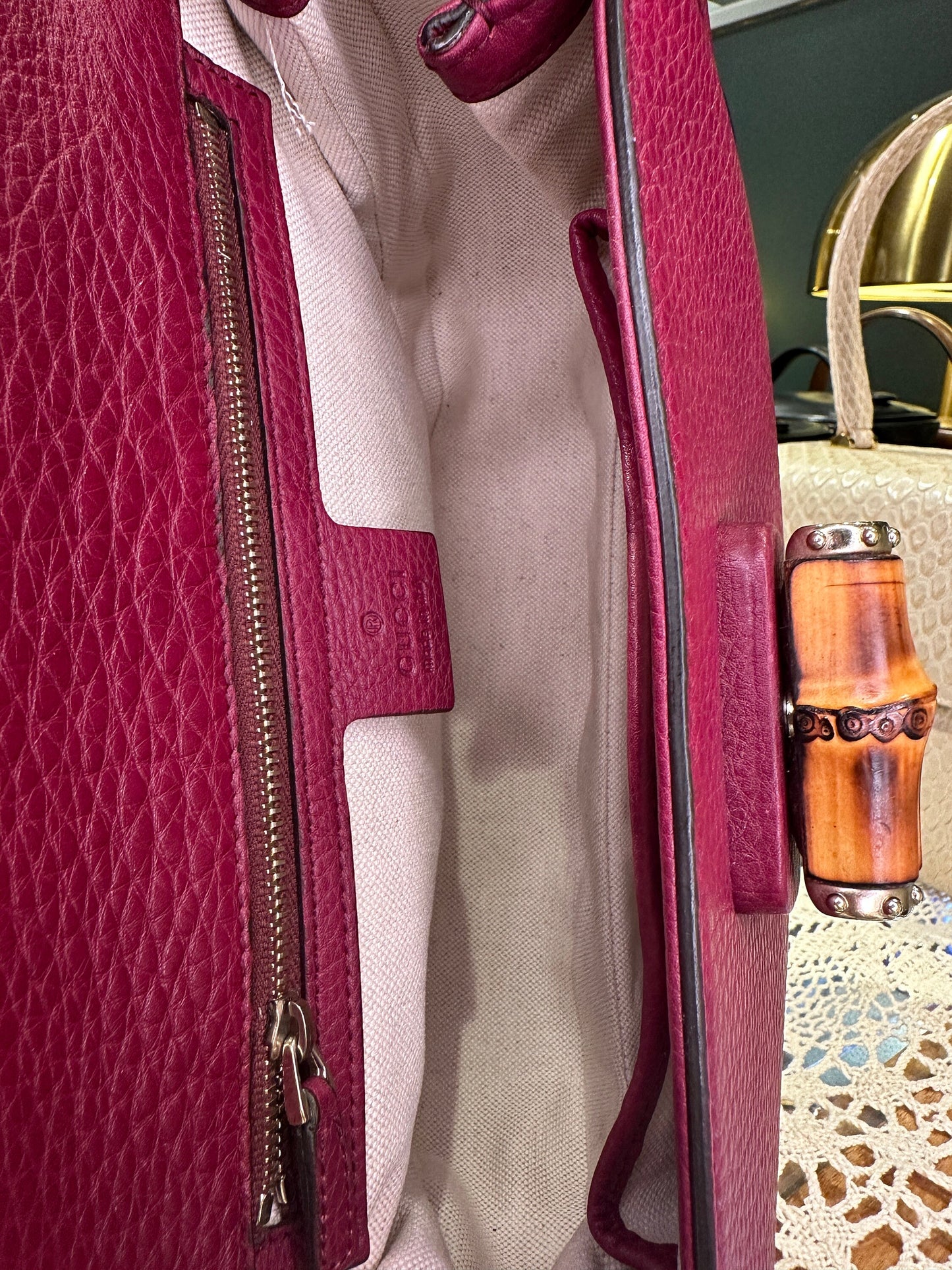 GUCCI VINTAGE 100% Authentic Genuine Iconic 1947 Bamboo Bag, Maroon, 2000's, Good Condition