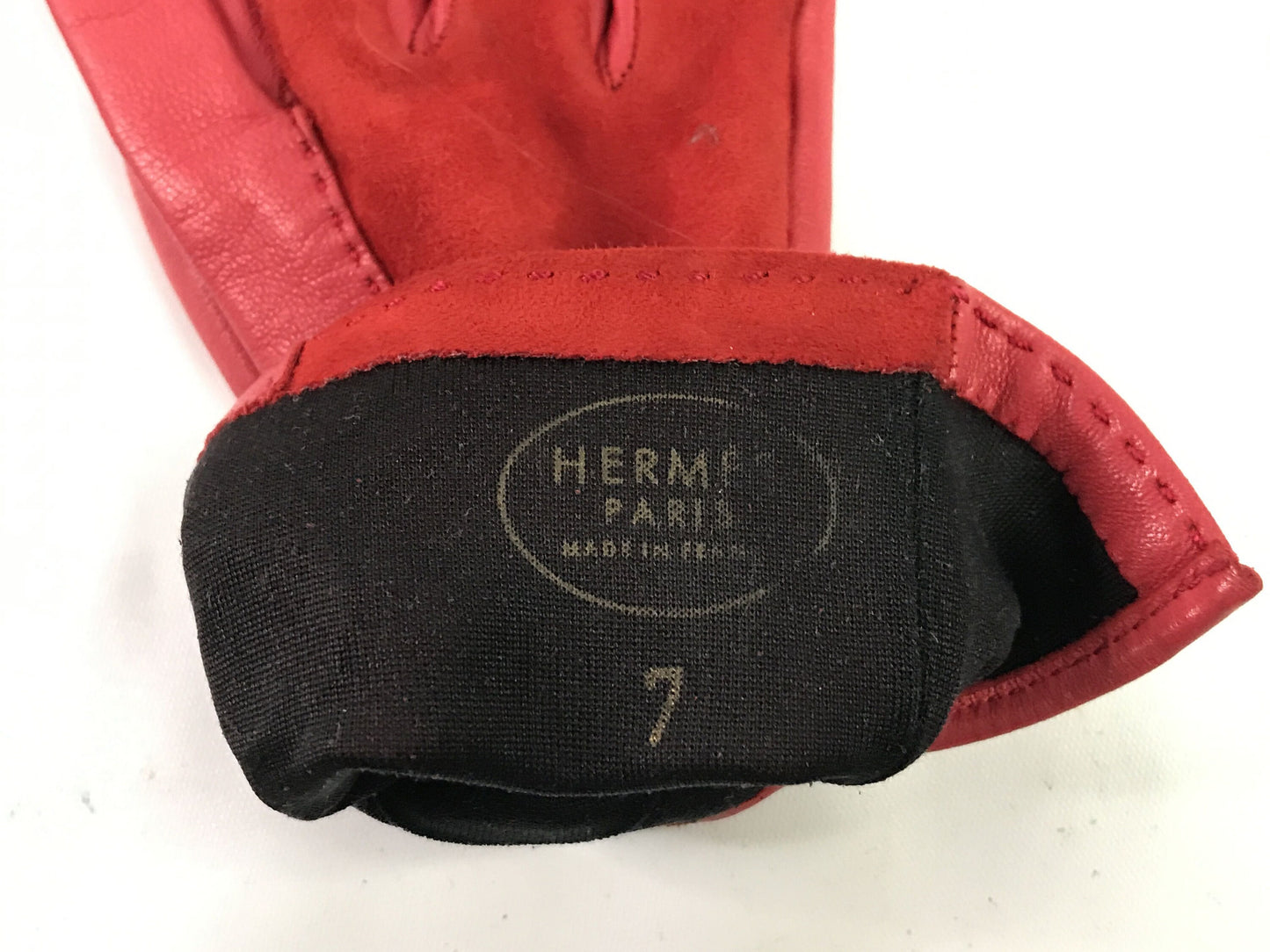 HERMES VINTAGE 100% Genuine Lamb Skin and Suede Gloves, Red, Great Condition, Grade AB