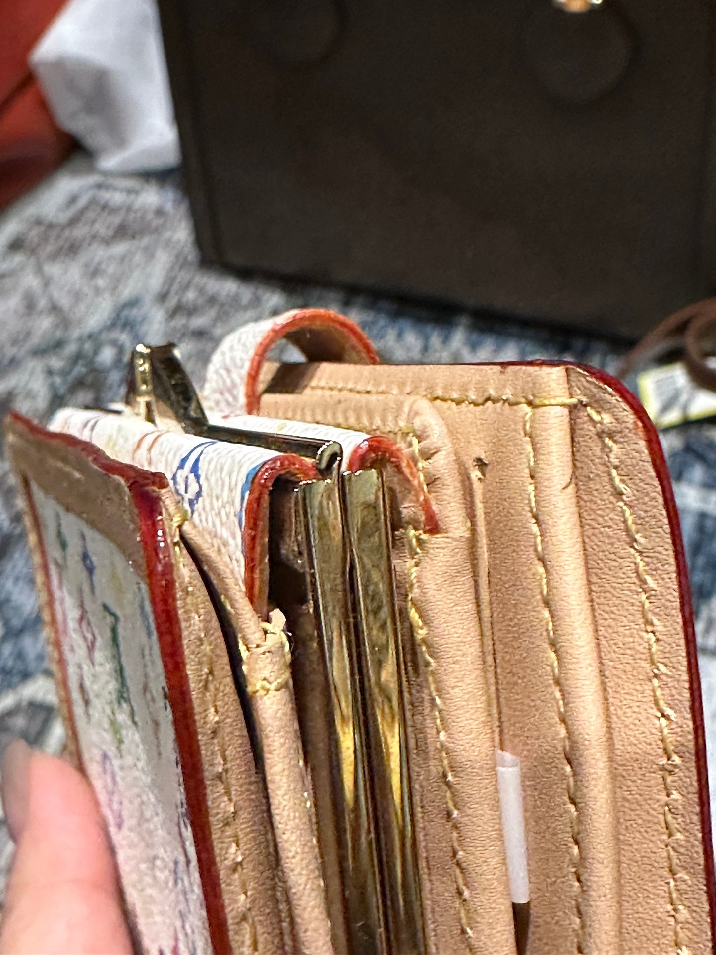 LOUIS VUITTON x Takashi Murakami Vintage 100% Authentic Genuine Short Wallet, Monogram Multi-color on White, Great Condition, Grade SA