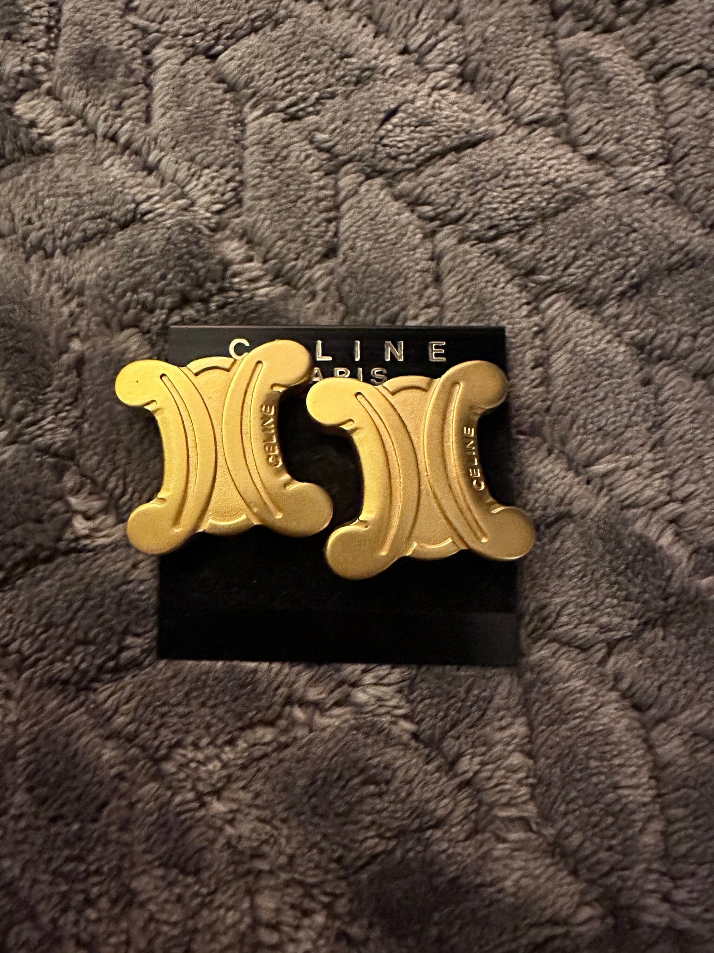 CELINE VINTAGE 100% Authentic Genuine Clip On Logo Earrings in Gold, 1990's, Great Condition