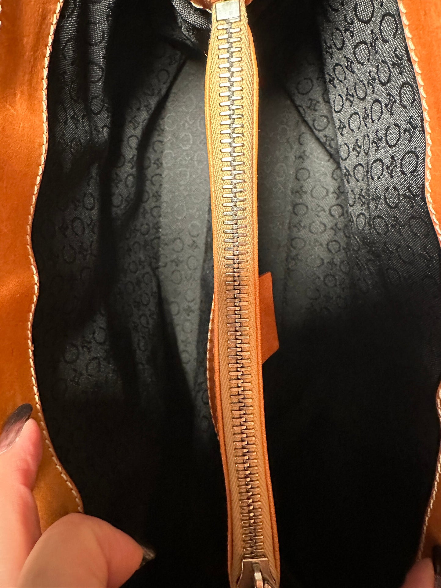 CELINE VINTAGE 100% Authentic Genuine, Double Handle Monogram Handbag, Black Suede, 1990's, Great Condition