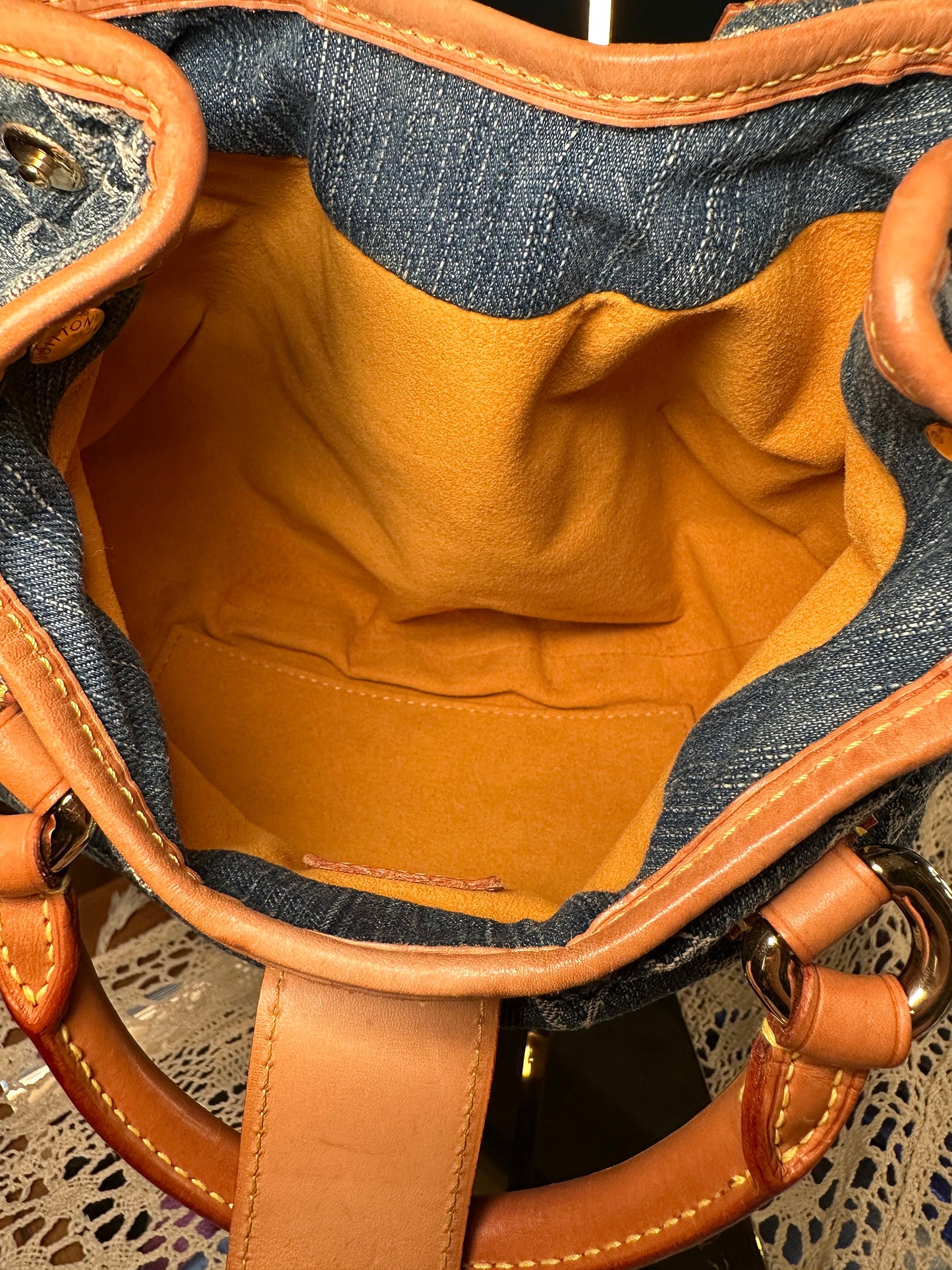 LOUIS VUITTON VINTAGE 100% Authentic Genuine, Double Handle Monogram Denim Handbag, Black Suede, 1990's, Great Condition