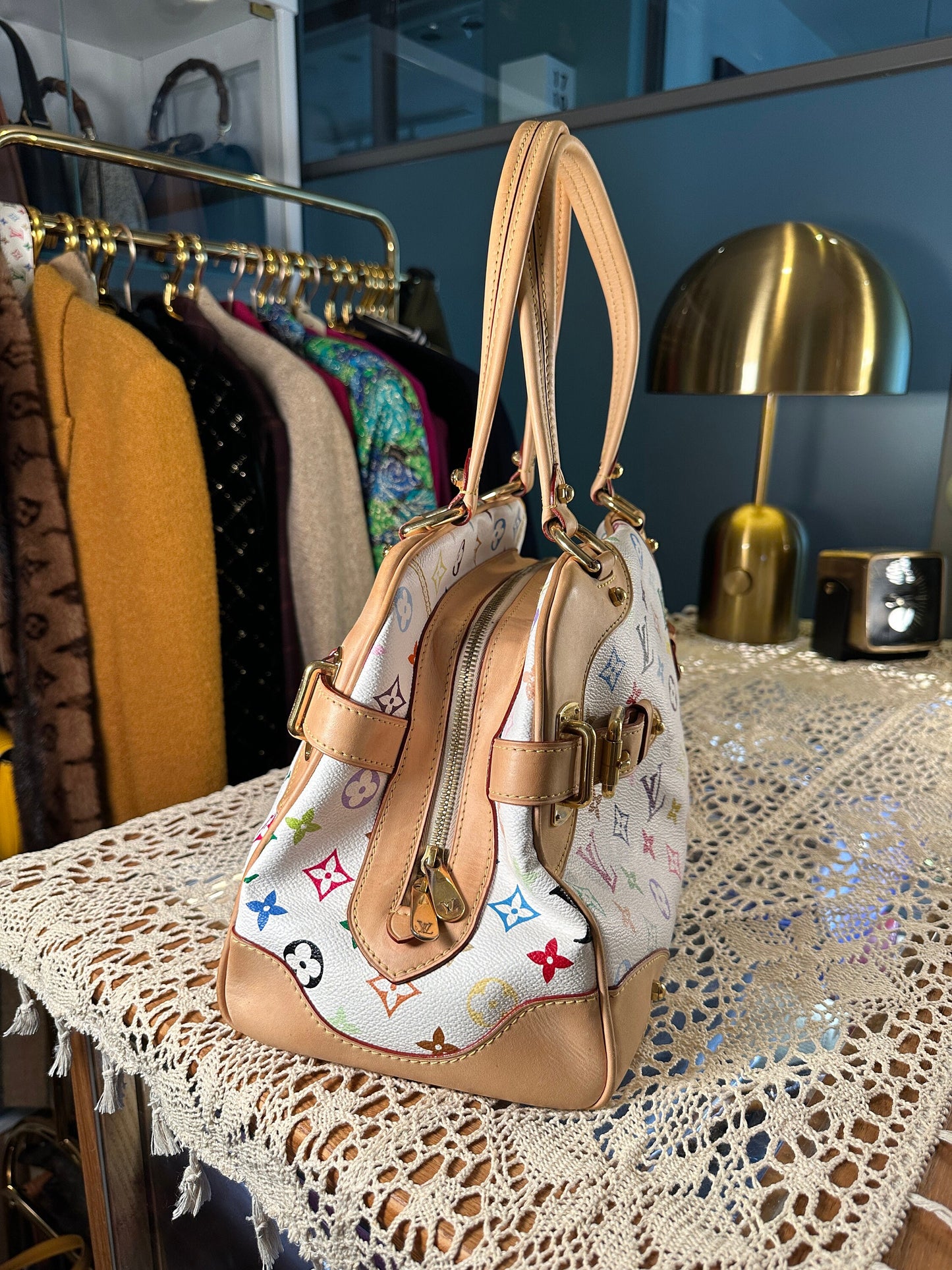 LOUIS VUITTON x Takashi Murakami VINTAGE 100% Authentic Genuine Shoulder Handbag, Monogram Multi-color on White, 2000's, Great Condition