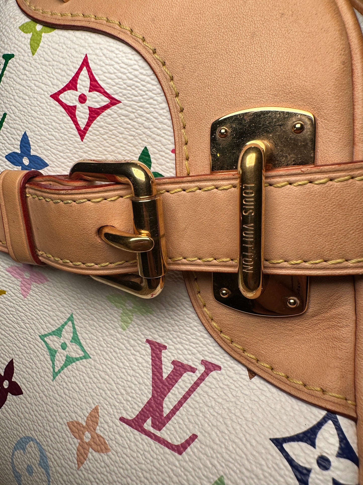 LOUIS VUITTON x Takashi Murakami VINTAGE 100% Authentic Genuine Shoulder Handbag, Monogram Multi-color on White, 2000's, Great Condition