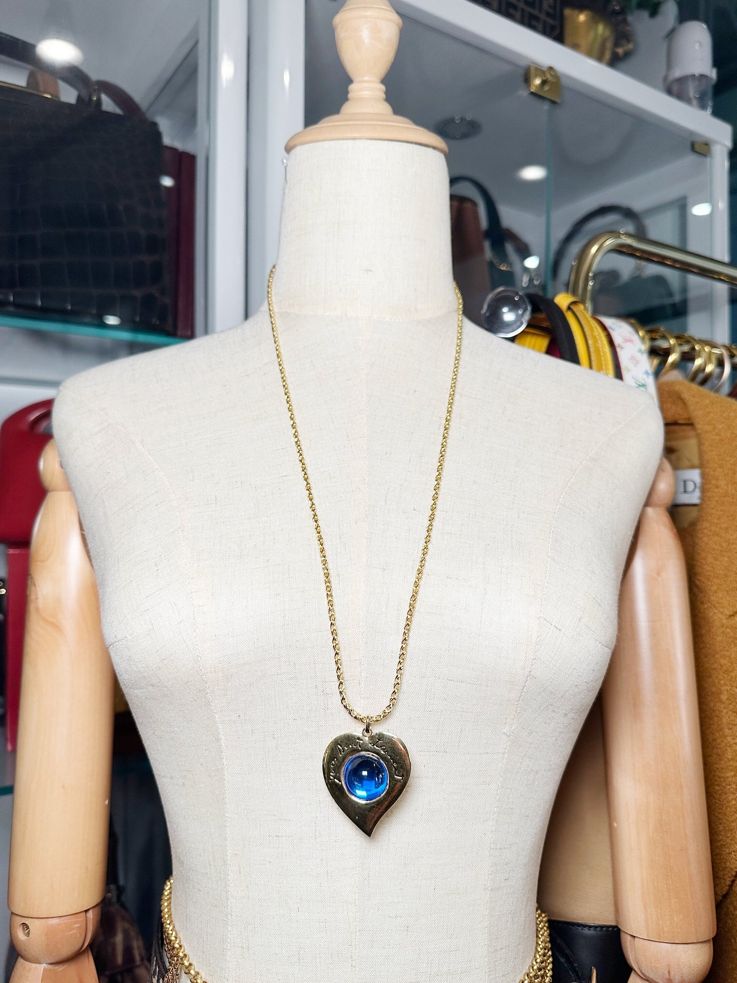 YVES SAINT LAURANT Vintage 100% Authentic Genuine Heart Double-sided Pendant Necklace in Gold, 1990's, Good Condition