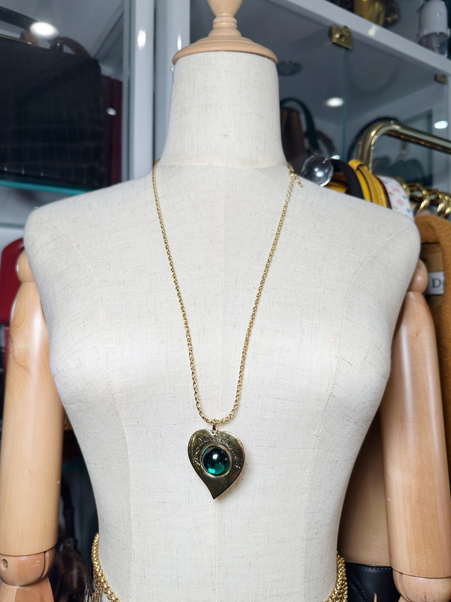 YVES SAINT LAURANT Vintage 100% Authentic Genuine Heart Double-sided Pendant Necklace in Gold, 1990's, Good Condition