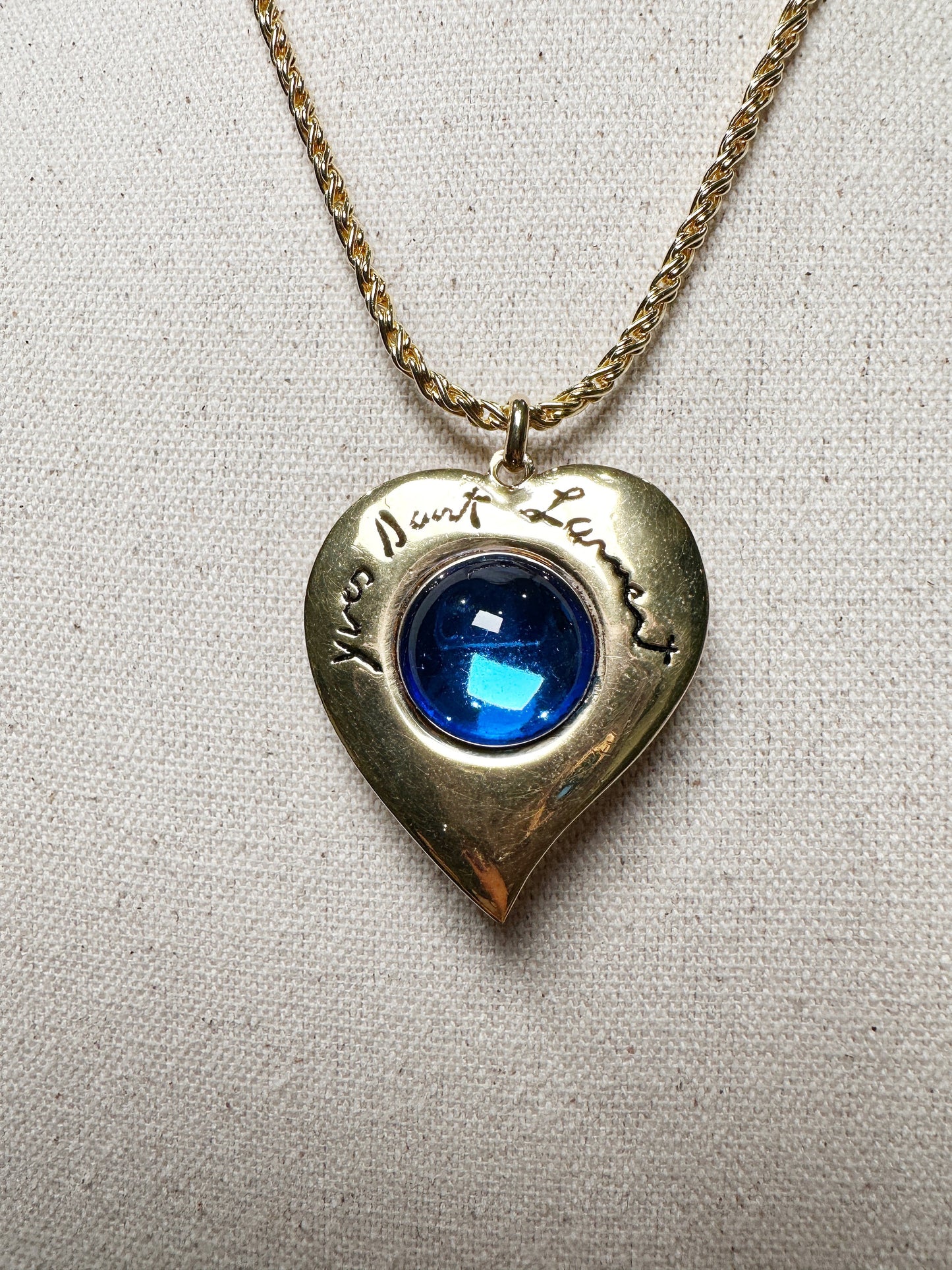 YVES SAINT LAURANT Vintage 100% Authentic Genuine Heart Double-sided Pendant Necklace in Gold, 1990's, Good Condition