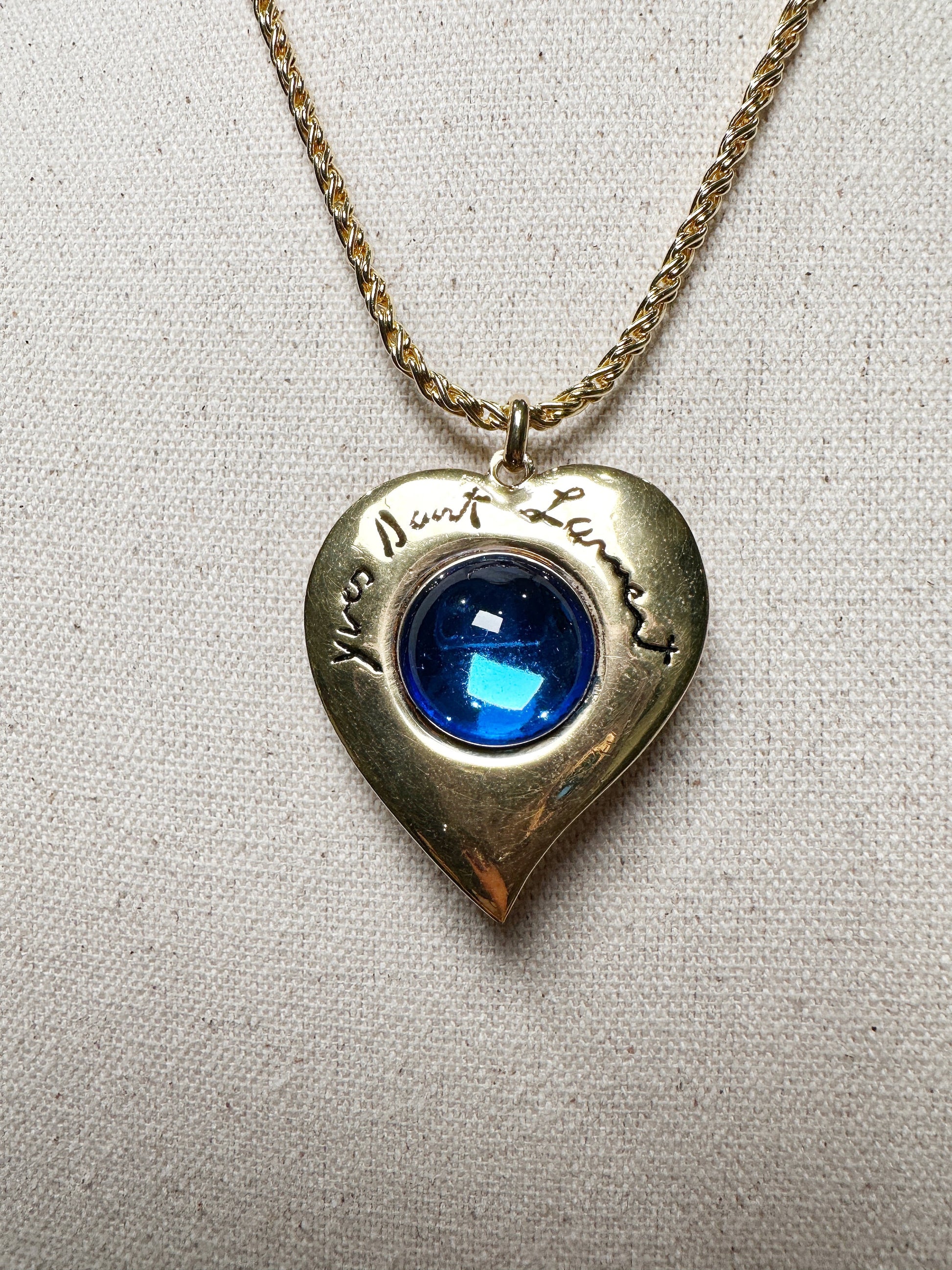 YVES SAINT LAURANT Vintage 100% Authentic Genuine Heart Double-sided Pendant Necklace in Gold, 1990's, Good Condition