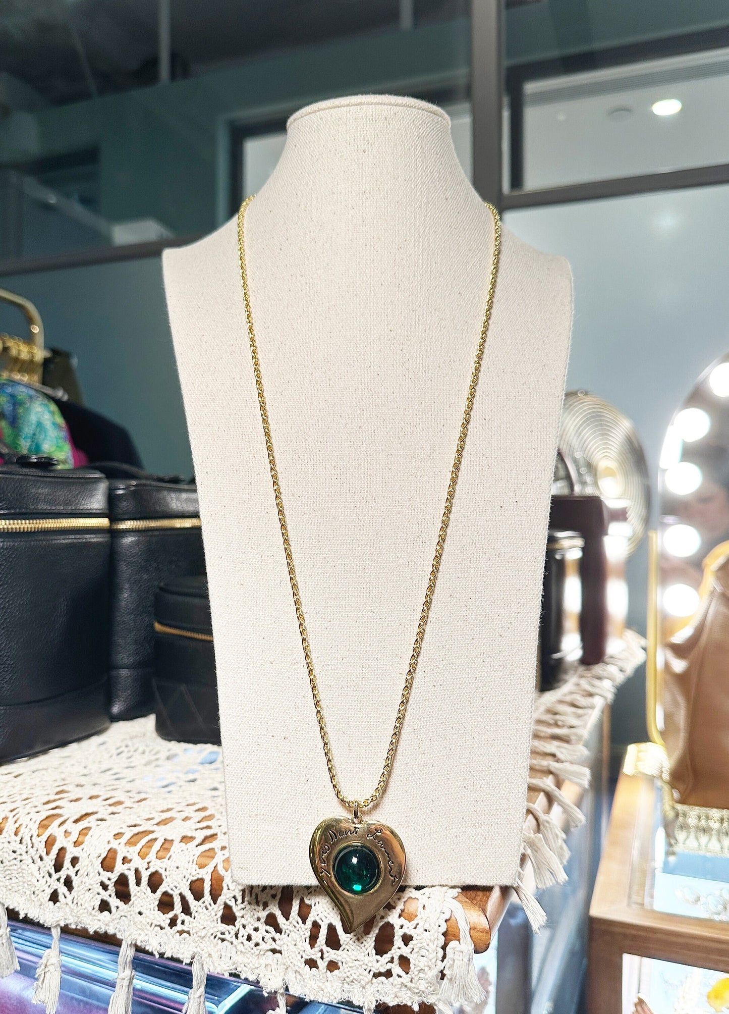 YVES SAINT LAURANT Vintage 100% Authentic Genuine Heart Double-sided Pendant Necklace in Gold, 1990's, Good Condition