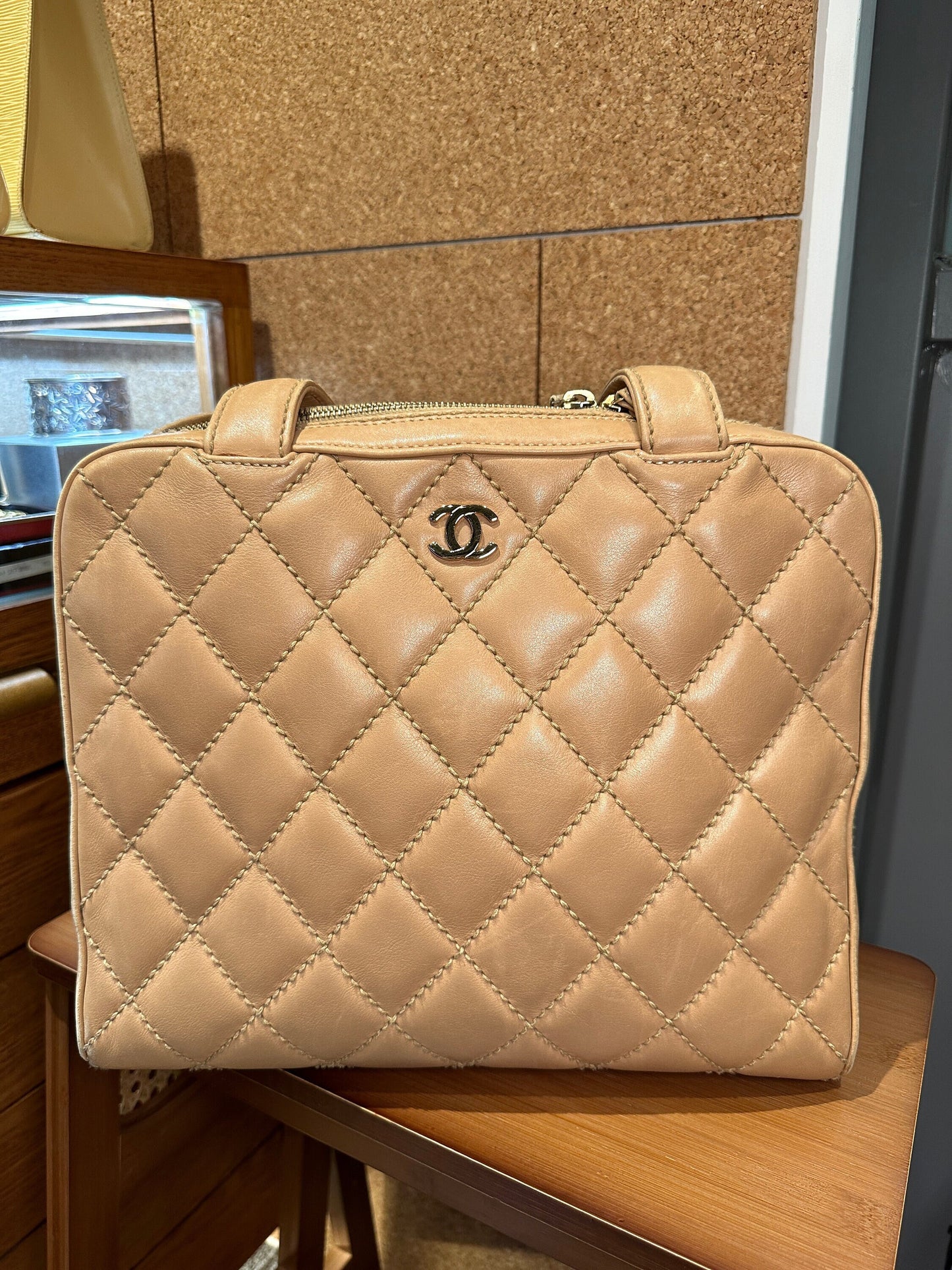 CHANEL VINTAGE 100% Authentic Genuine Wild Stitch Handbag, Beige, Late 2003, Great Condition