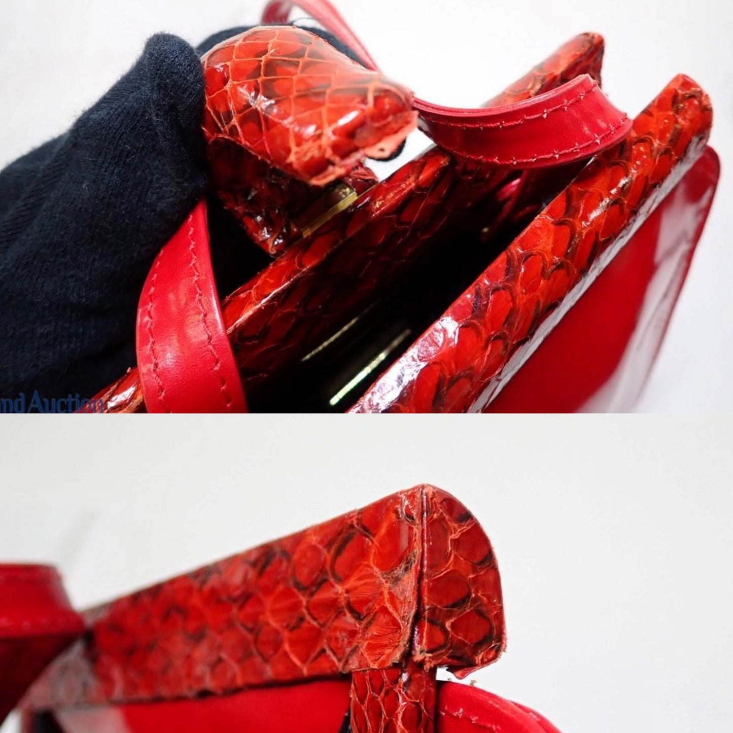 PRADA VINTAGE 100% Authentic Genuine, Waxy Leather Bag with Python Accent, Red, 1990's, Great Condition, Rare, Grade AB