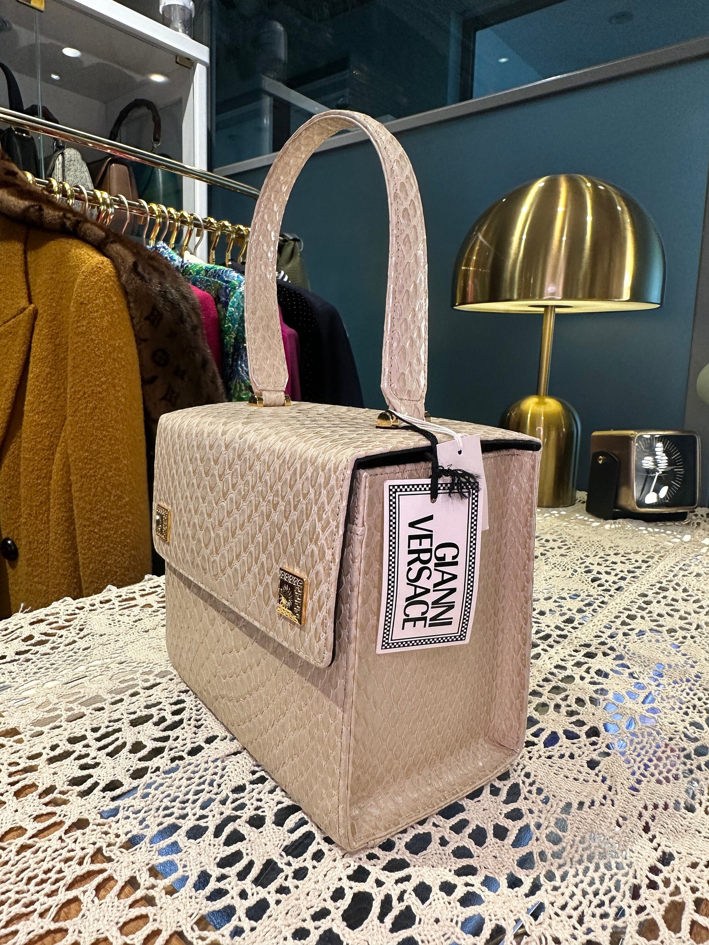VERSACE VINTAGE 100% Authentic Genuine, Vanity Case Style Top Handle Handbag, Pearl White , Y2K, Great Condition, Like New