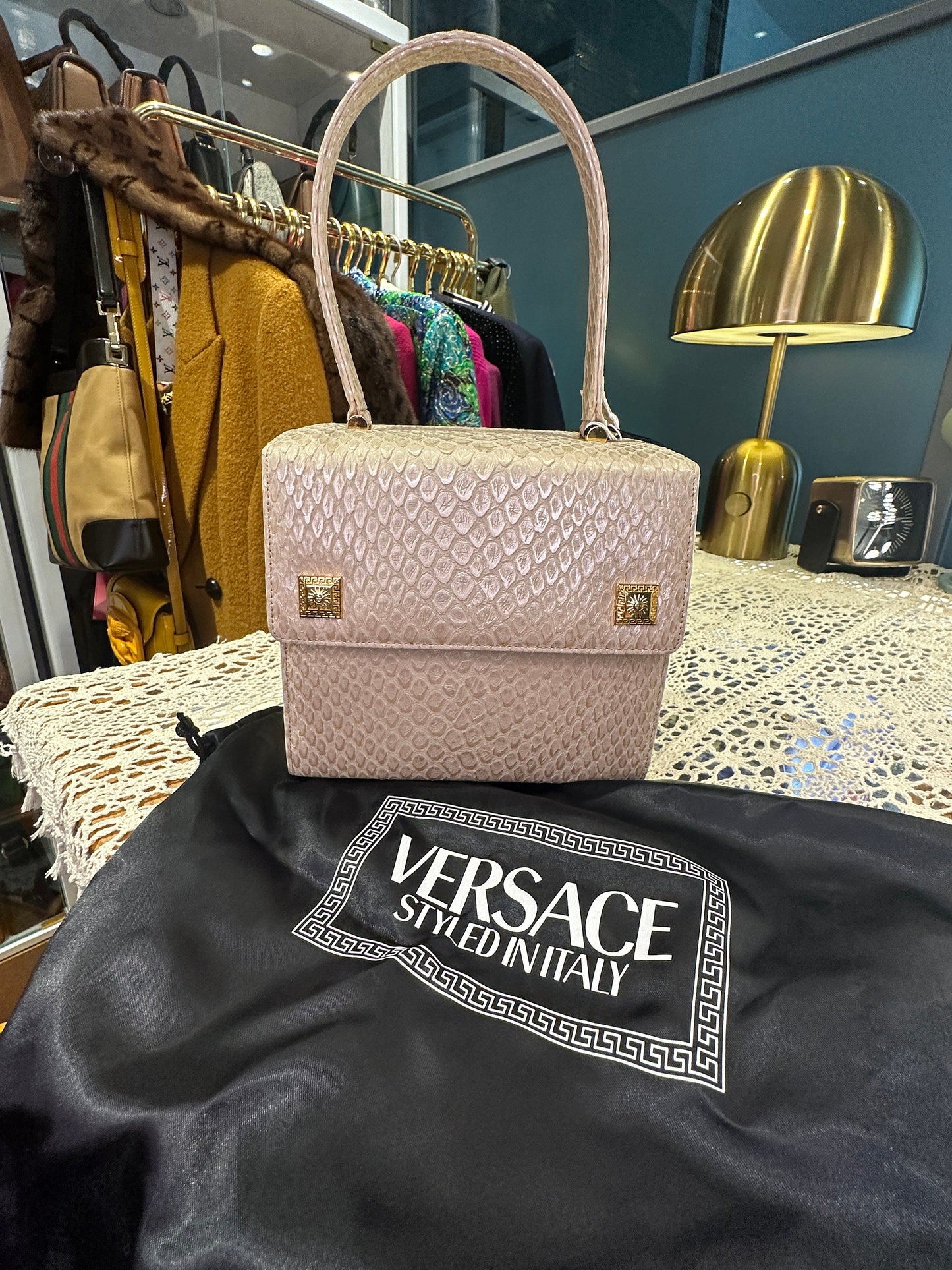 VERSACE VINTAGE 100% Authentic Genuine, Vanity Case Style Top Handle Handbag, Pearl White , Y2K, Great Condition, Like New