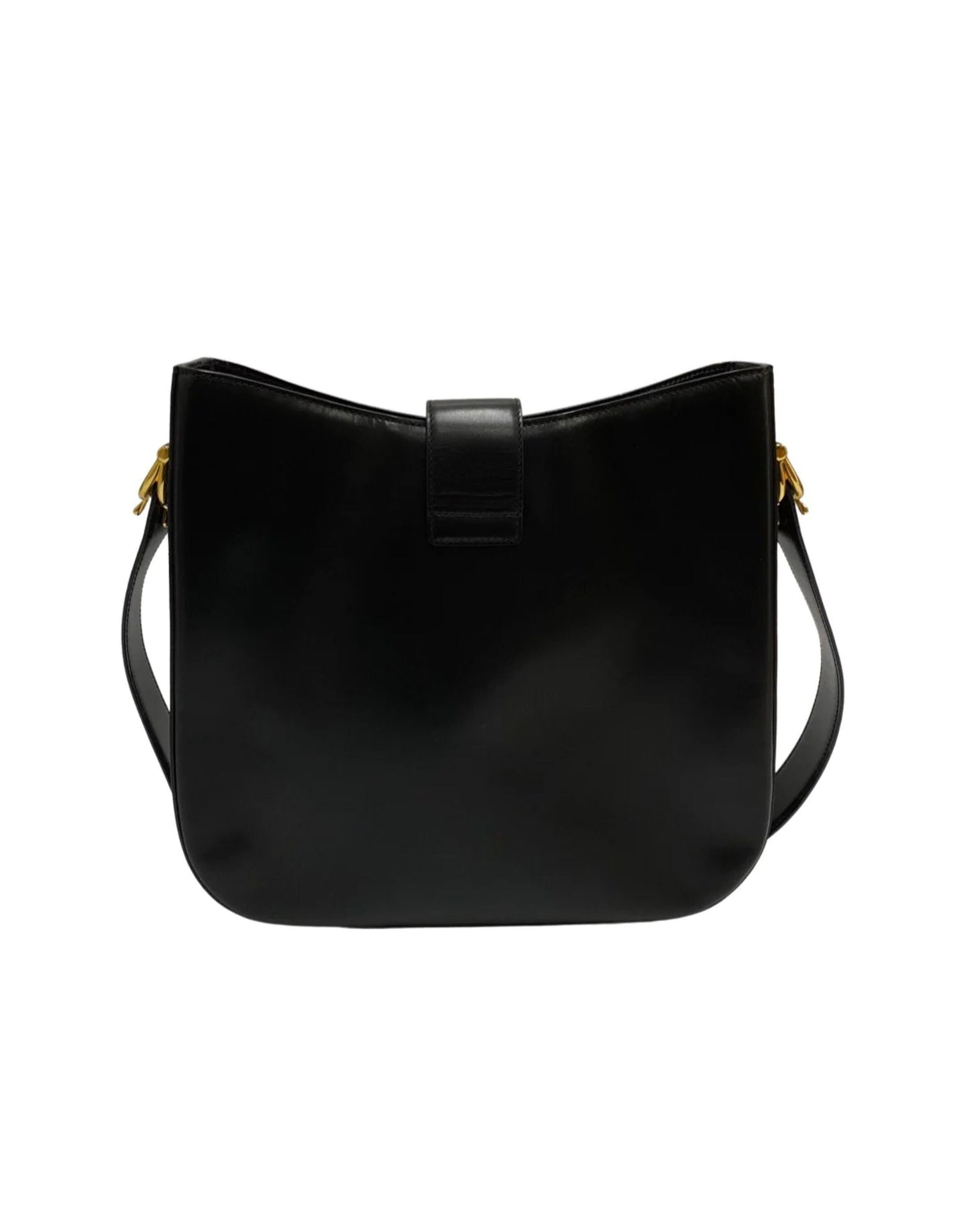 CELINE VINTAGE 100% Authentic Genuine, Carriage Buckle Shoulder Handbag, Black with Contrast Red Inner Lining, Late 1980's, Great Condition