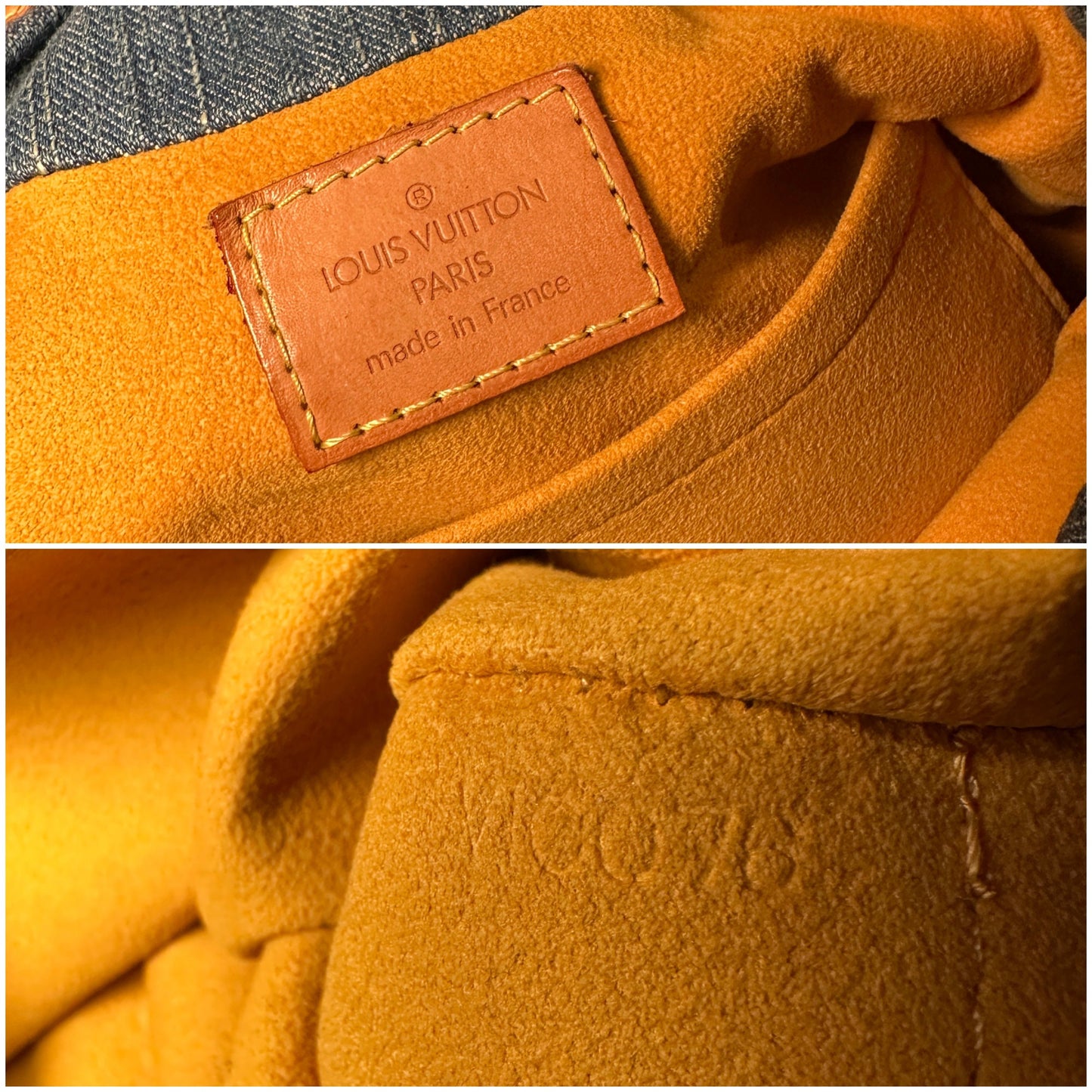 LOUIS VUITTON VINTAGE 100% Authentic Genuine, Double Handle Monogram Denim Handbag, Black Suede, 1990's, Great Condition
