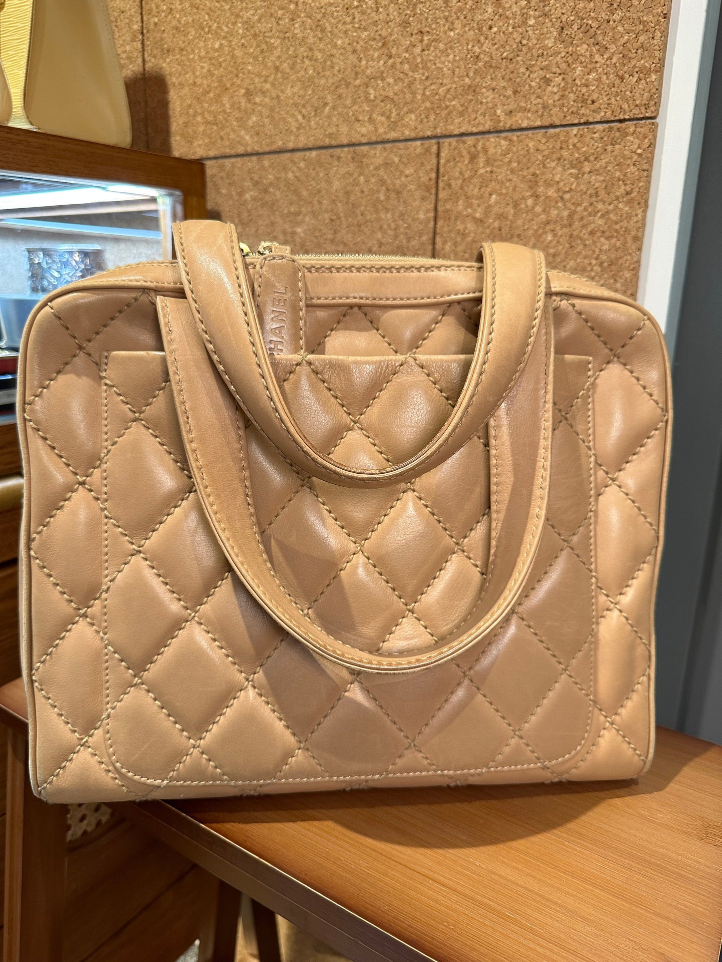 CHANEL VINTAGE 100% Authentic Genuine Wild Stitch Handbag, Beige, Late 2003, Great Condition