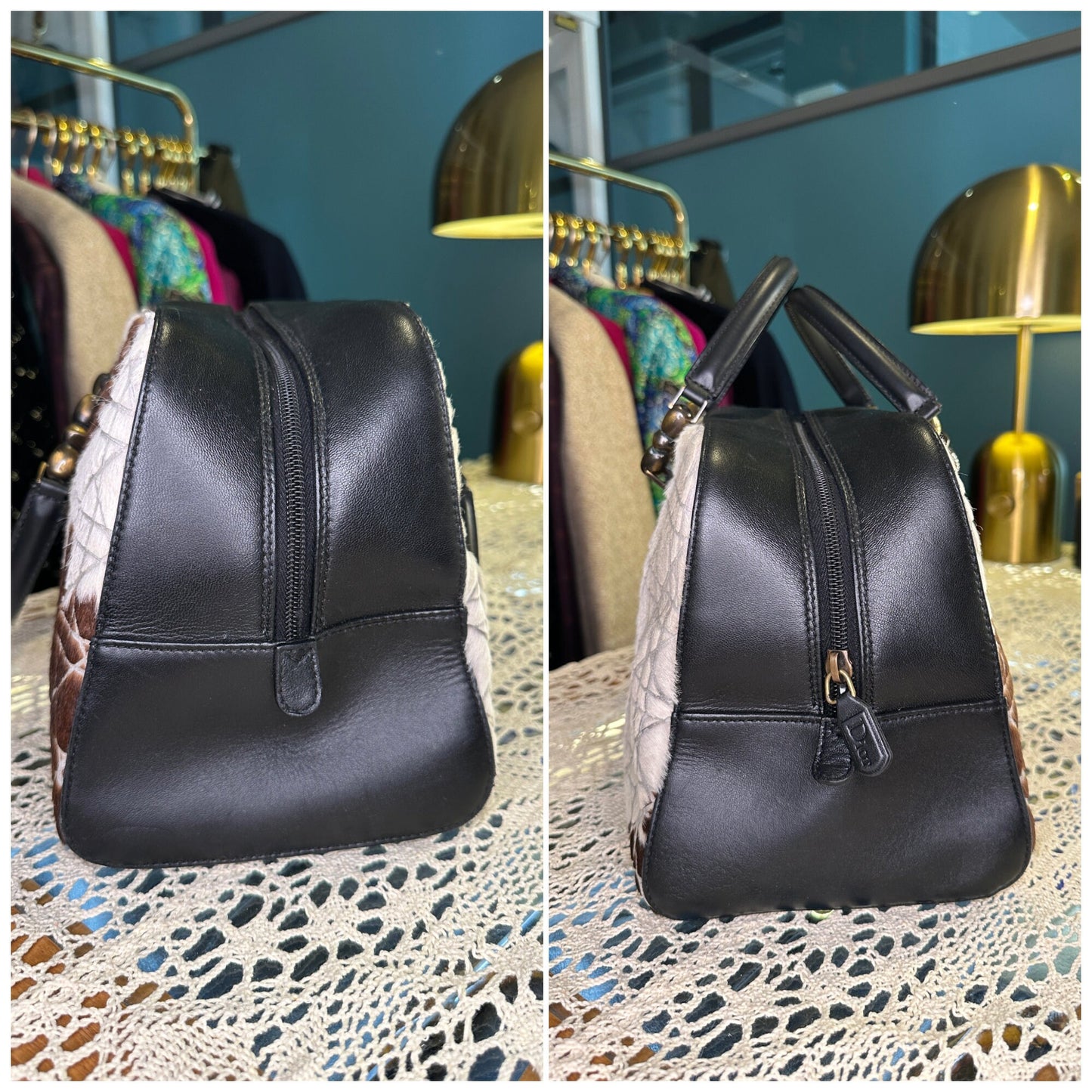 CHRISTIAN DIOR VINTAGE 100% Authentic Genuine Dianna Duffle Bag, Y2K, Patterned Pony + Black , Good Condition, Perfect as Gift