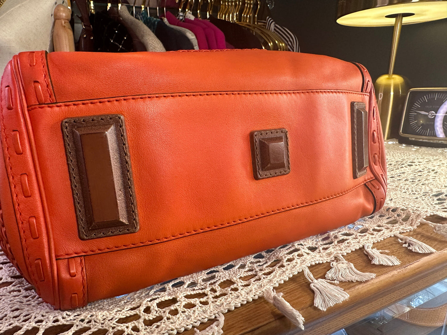 GUCCI VINTAGE 100% Authentic Genuine Handmade Weave Details Turn Lock Handbag, Orange, Y2K, Great Condition