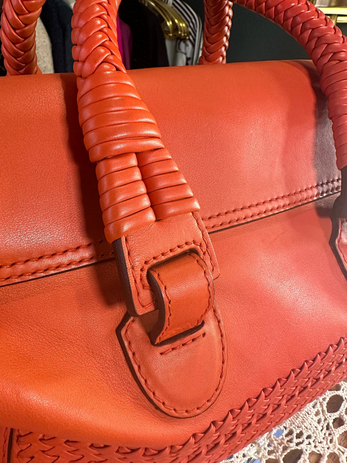 GUCCI VINTAGE 100% Authentic Genuine Handmade Weave Details Turn Lock Handbag, Orange, Y2K, Great Condition