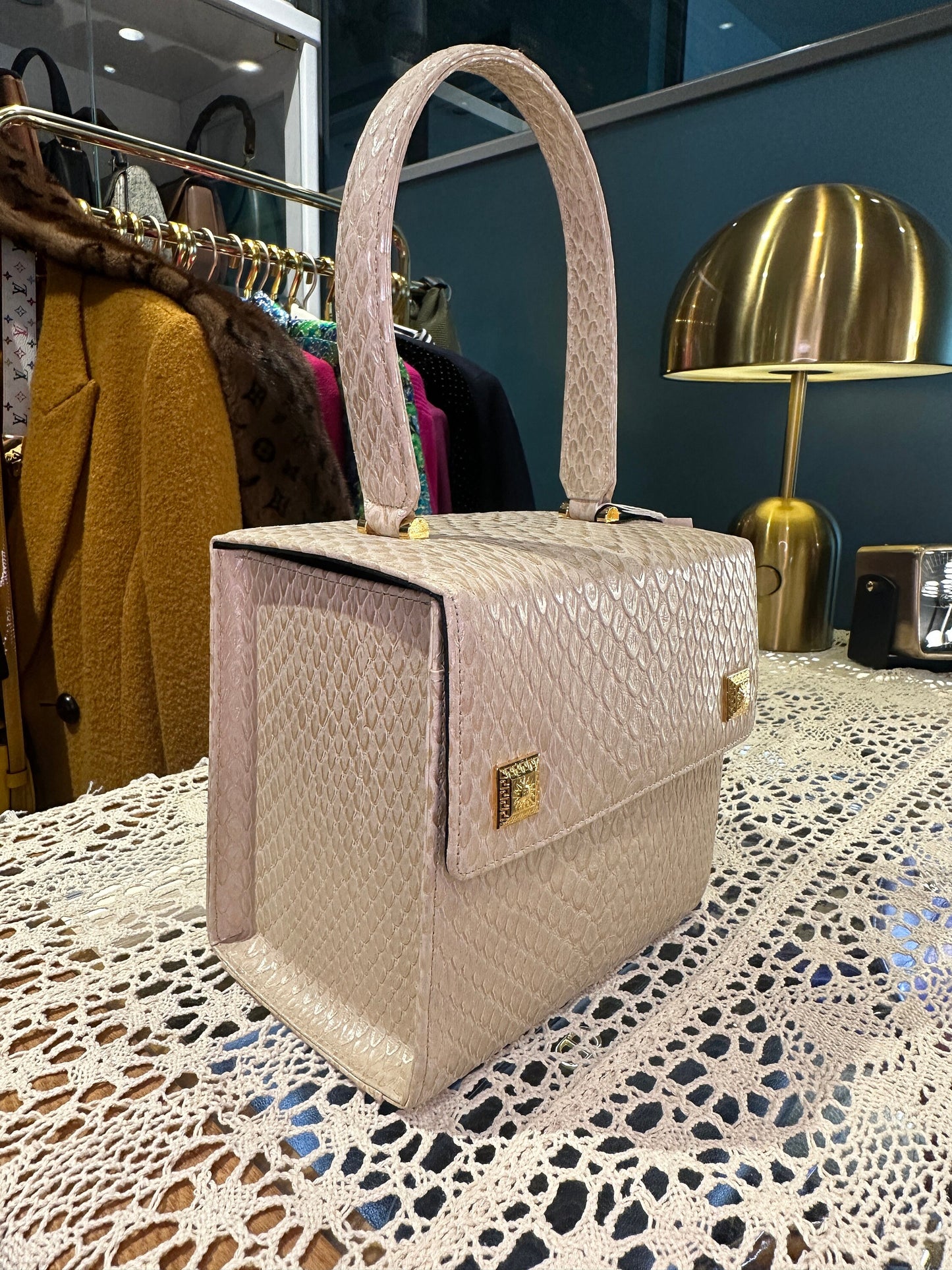 VERSACE VINTAGE 100% Authentic Genuine, Vanity Case Style Top Handle Handbag, Pearl White , Y2K, Great Condition, Like New