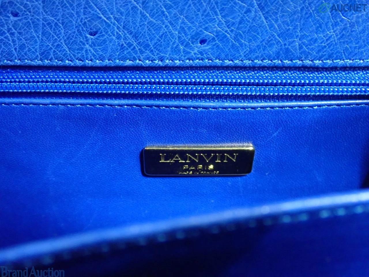 LANVIN VINTAGE 100% Authentic Genuine, Ostrich Leather Kelly-Style Handbag, Blue , Y2K, Used Condition, Grade B