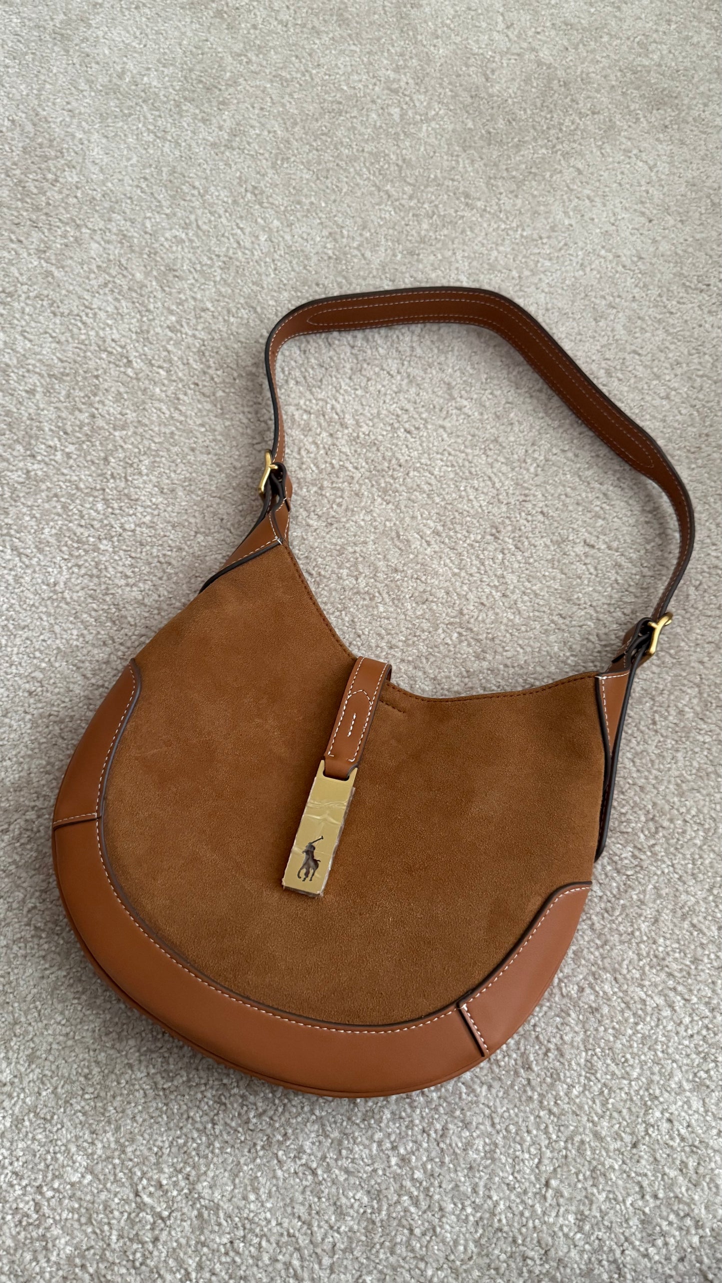 POLO RALPH LAUREN Polo ID Suede Shoulder Bag Small Size