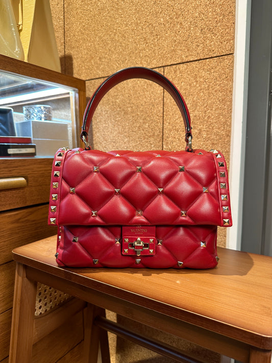 VALENTINO 100% Authentic Genuine Studded Puff Padded Leather Handbag, Red, Great Condition