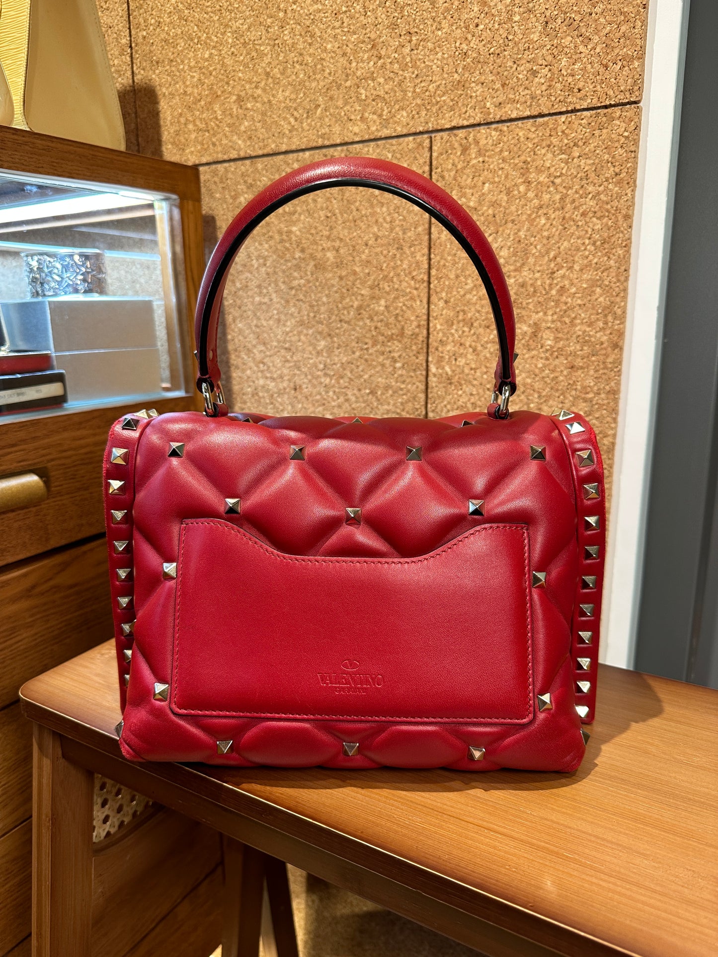 VALENTINO 100% Authentic Genuine Studded Puff Padded Leather Handbag, Red, Great Condition