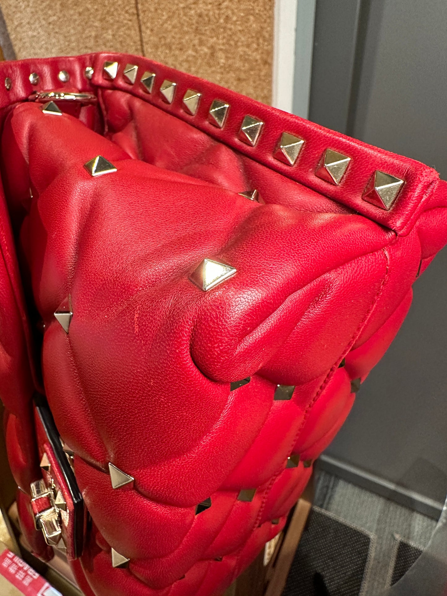 VALENTINO 100% Authentic Genuine Studded Puff Padded Leather Handbag, Red, Great Condition