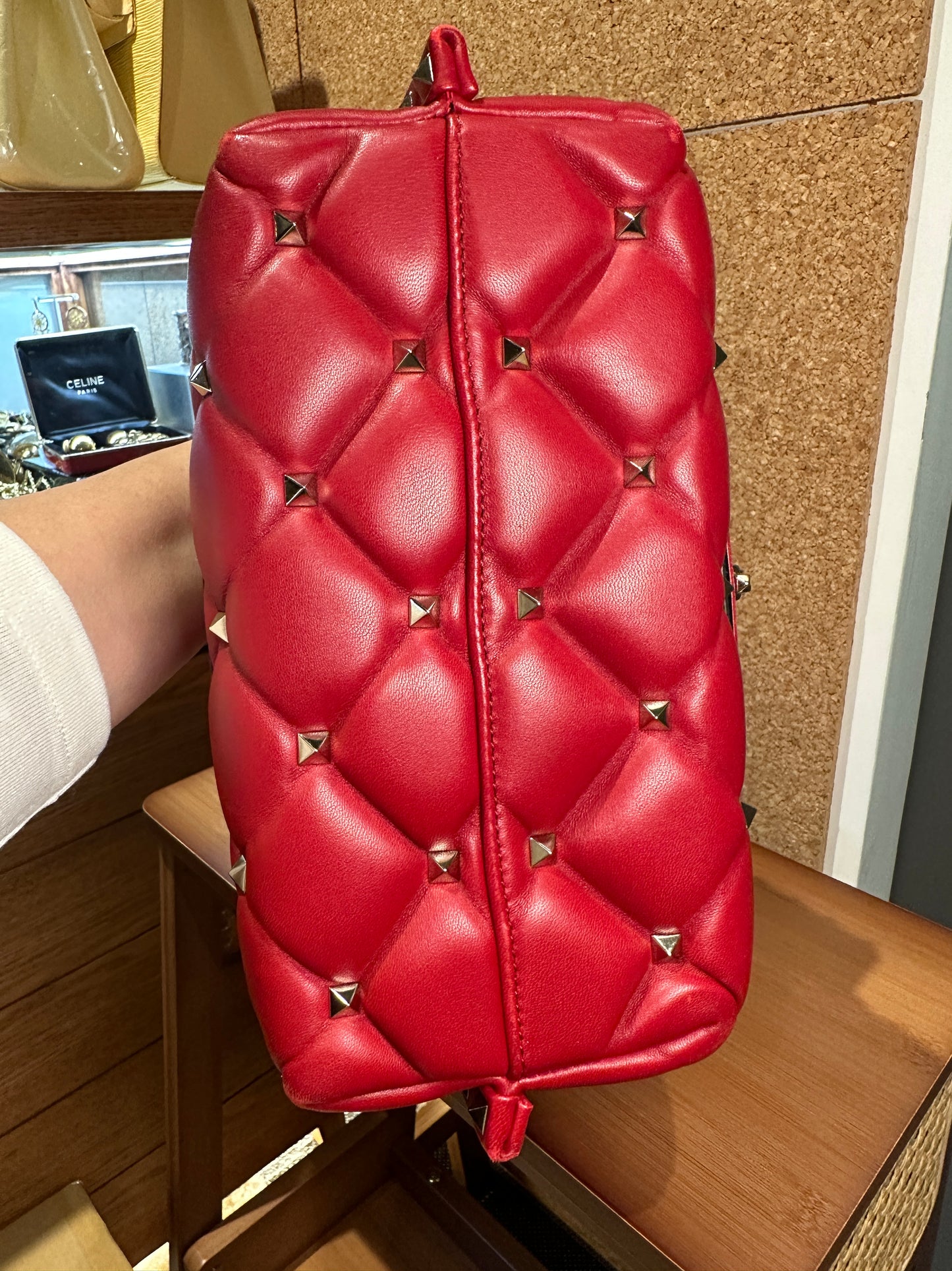 VALENTINO 100% Authentic Genuine Studded Puff Padded Leather Handbag, Red, Great Condition