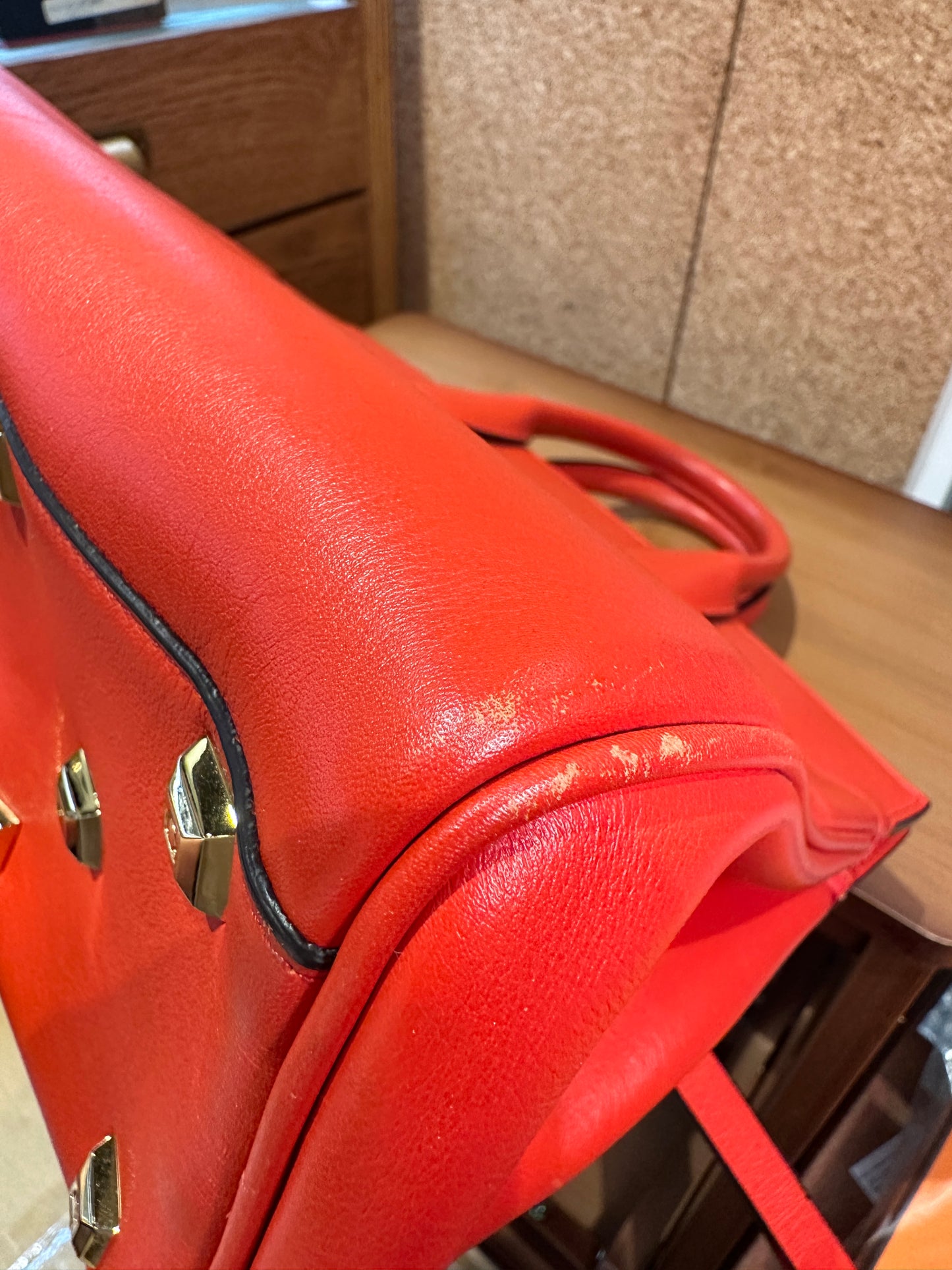 FERRAGAMO 100% Authentic Genuine Double Top Handle Leather Handbag, Orange, Great Condition