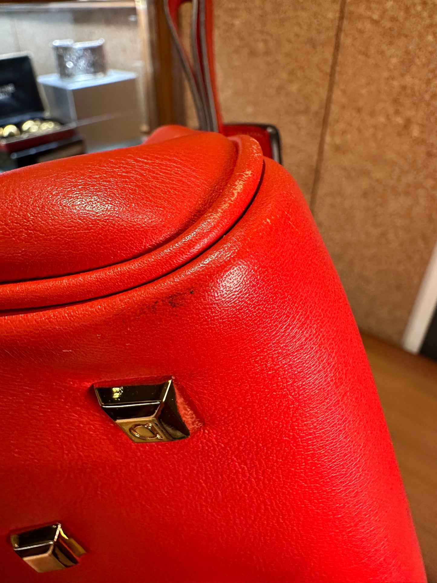 FERRAGAMO 100% Authentic Genuine Double Top Handle Leather Handbag, Orange, Great Condition