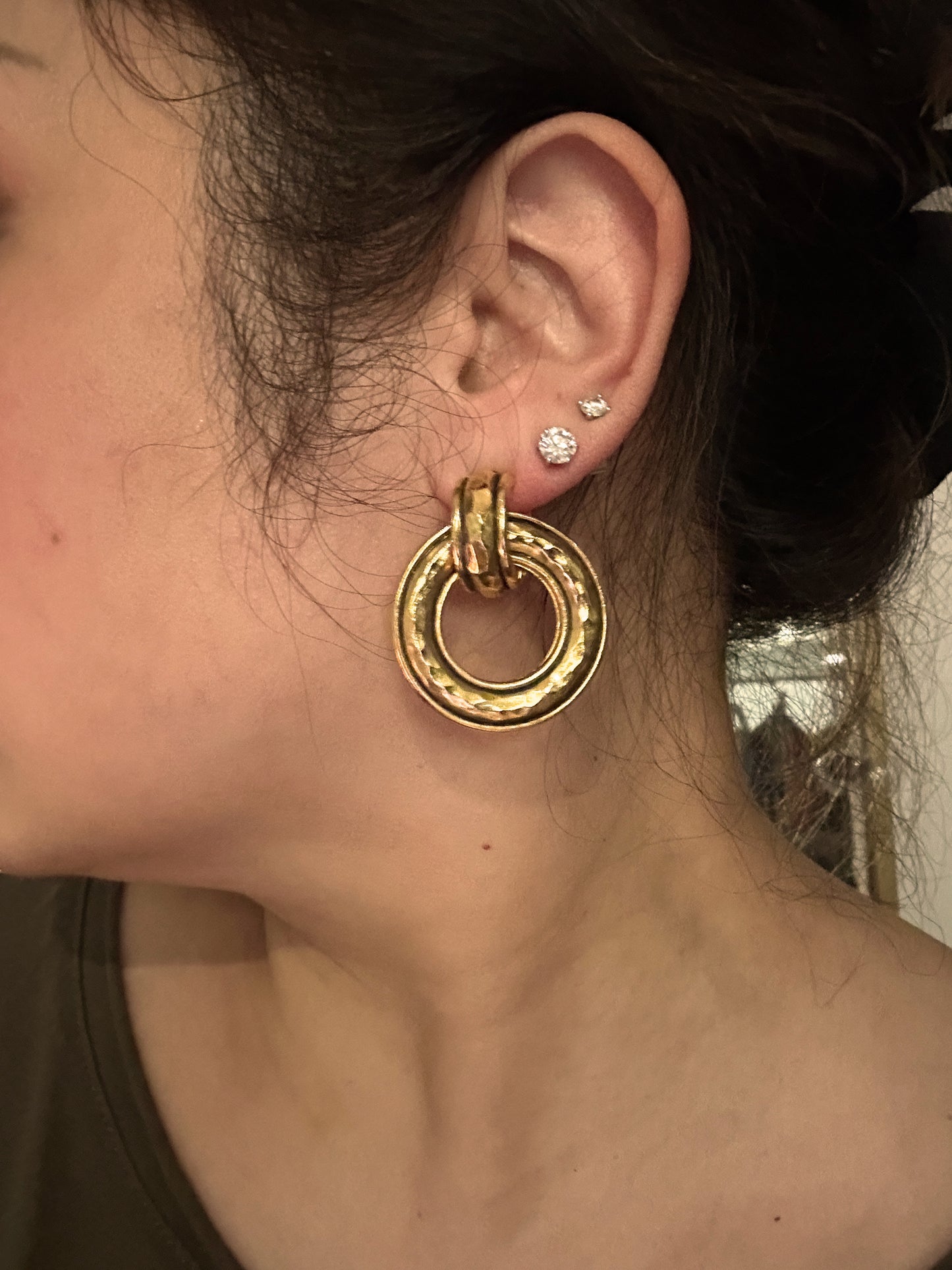 CHANEL VINTAGE 100% Authentic Genuine Clip On Two-way Hoop Earrings in Gold, 1990's, Made In France
